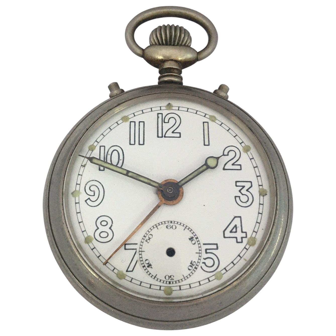 Antique Silver Plated Alarm Pocket Watch Signed Junghans For Sale
