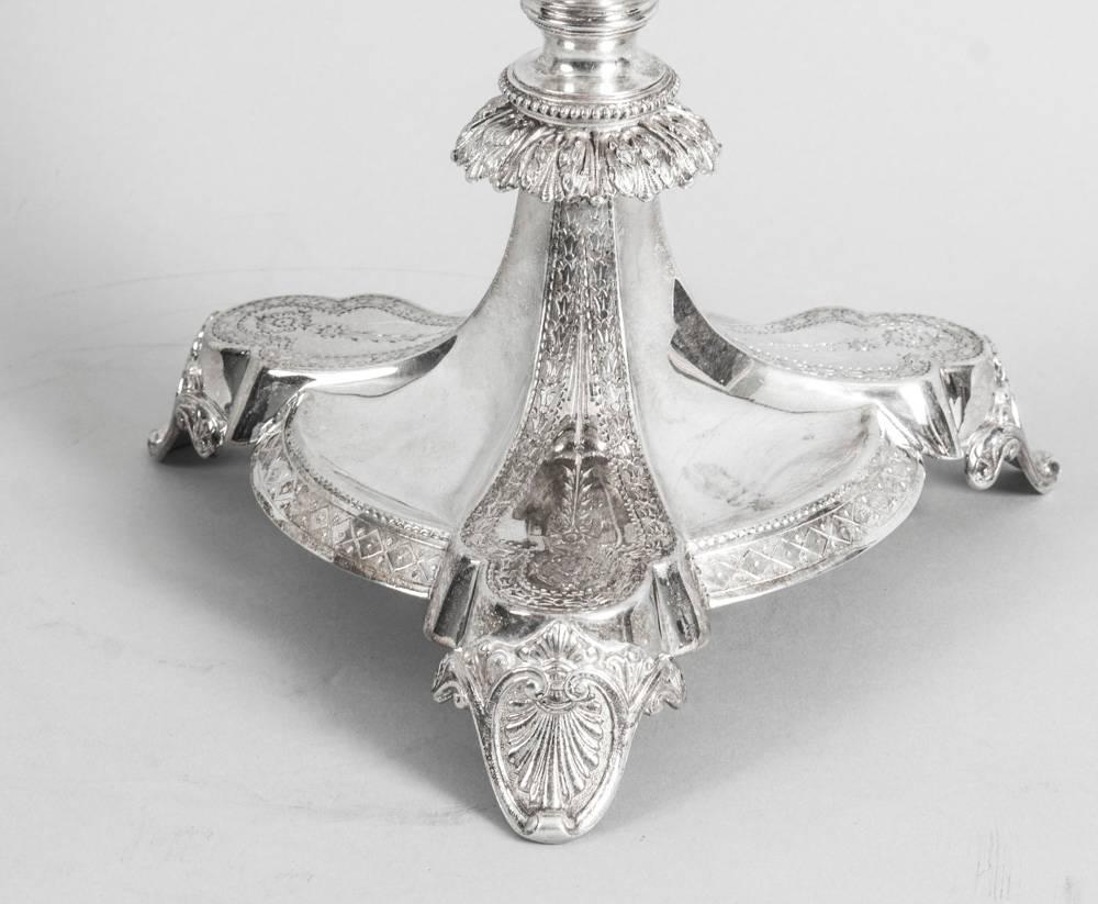 Antique Silver Plated and Engraved Glass Comport Centrepiece, 19th Century For Sale 3