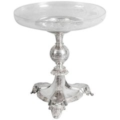 Antique Silver Plated and Engraved Glass Comport Centrepiece, 19th Century