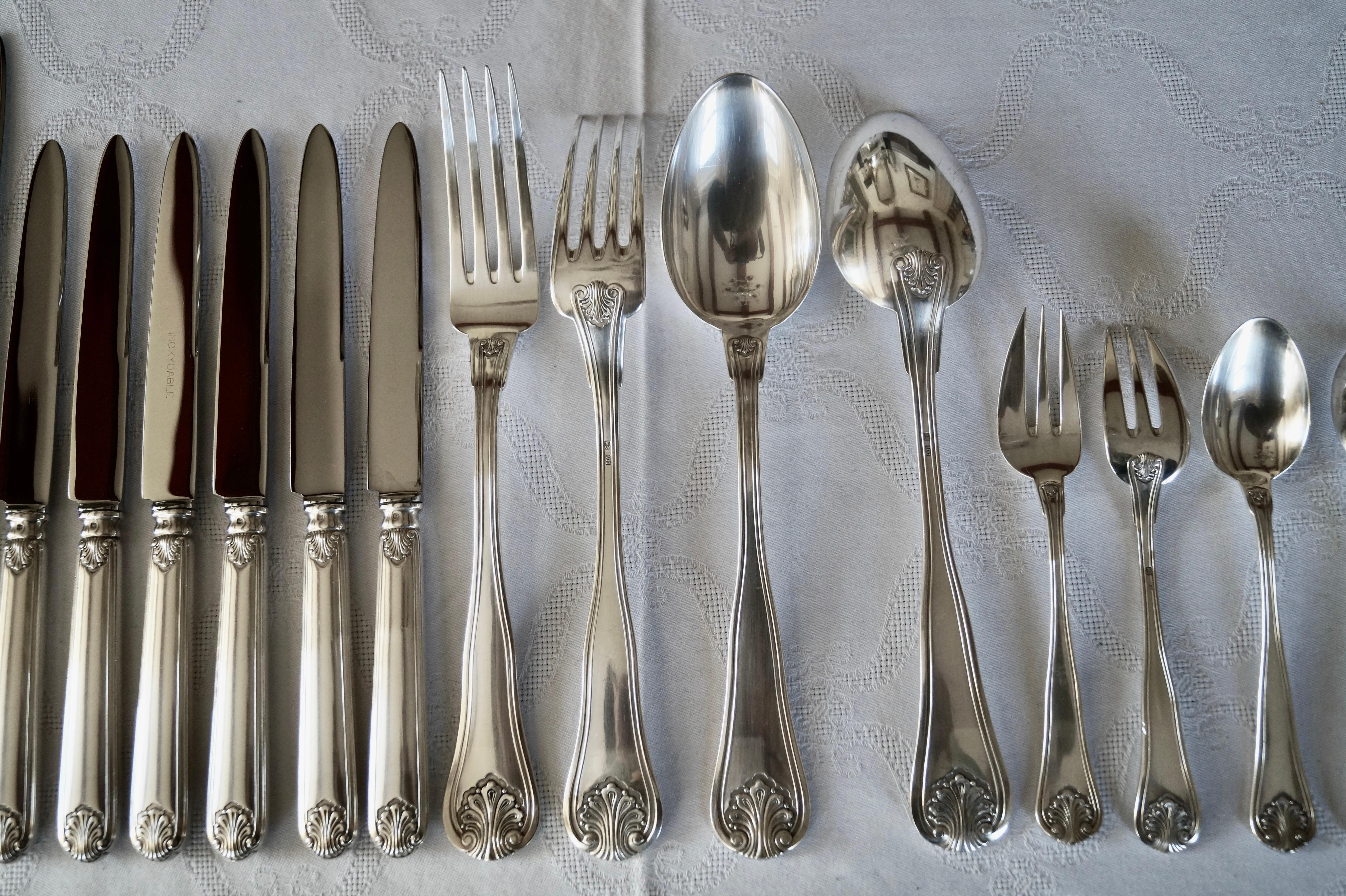 Antique Silver Plated ARGENTAL Cutlery flatware set of 146 pieces. France 1920 In Good Condition In BAAMBRUGGE, NL
