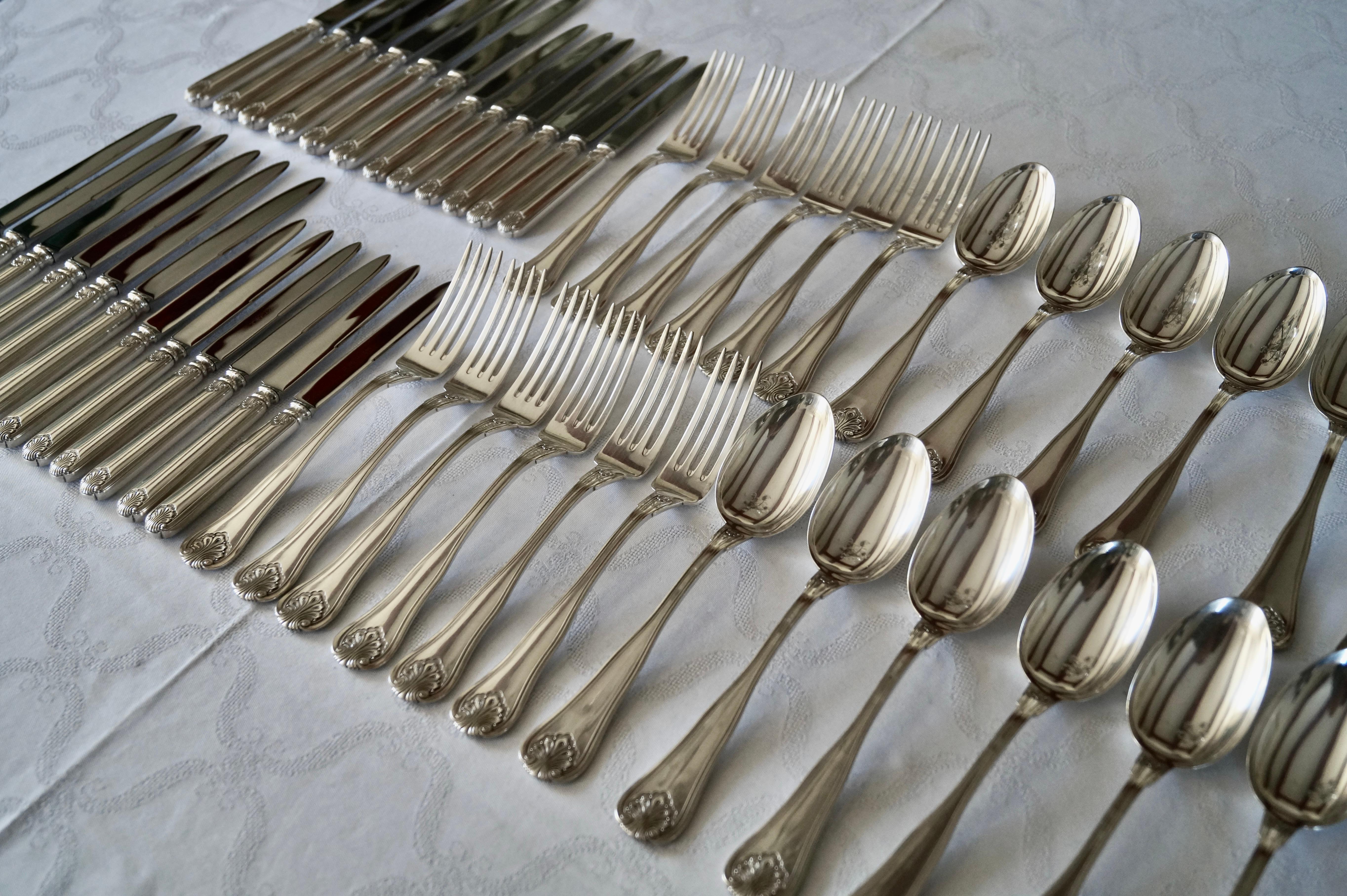 Early 20th Century Antique Silver Plated ARGENTAL Cutlery flatware set of 146 pieces. France 1920