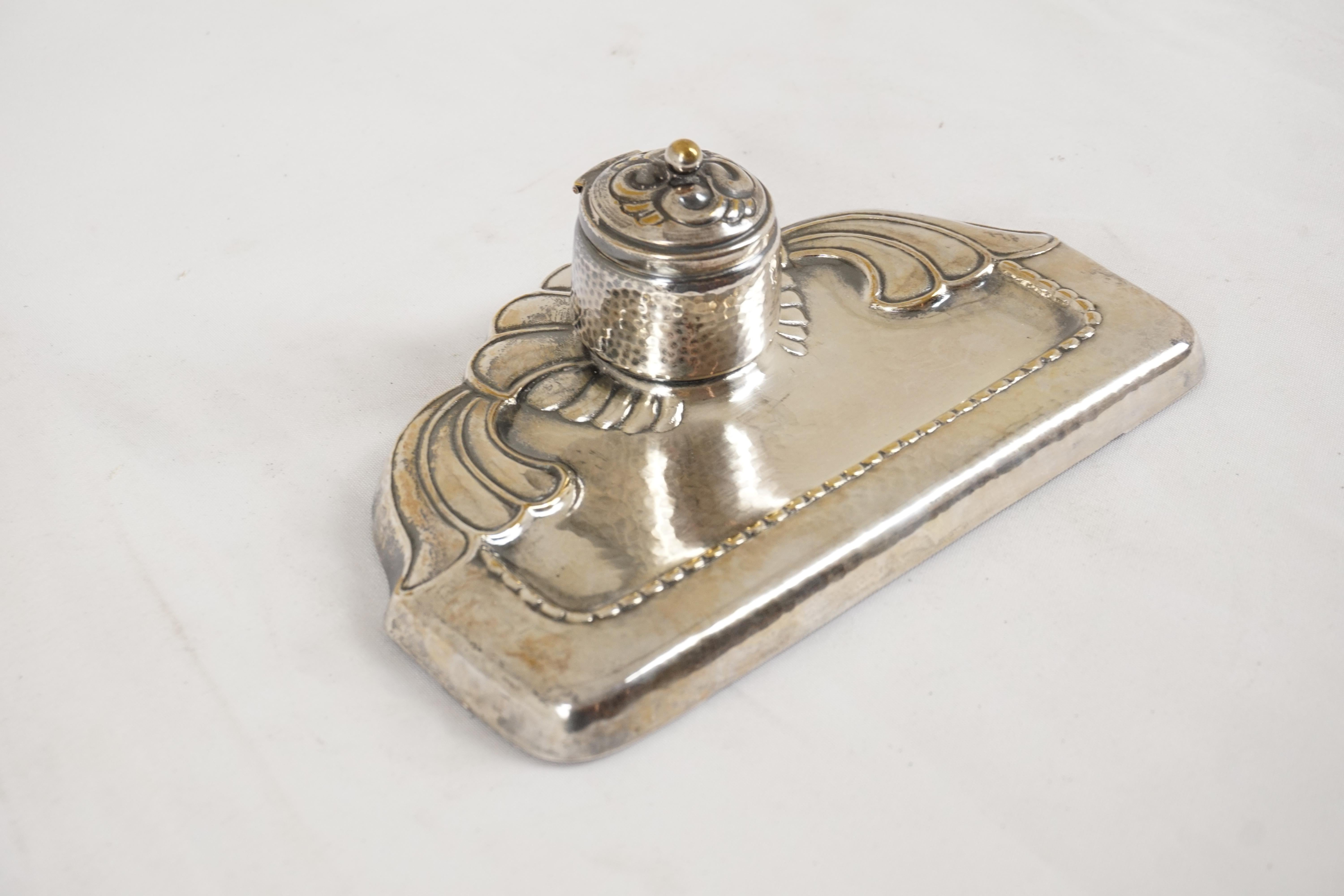 Hand-Crafted Antique Silver Plated Art Nouveau Inkstand, Scotland 1910, H554 For Sale
