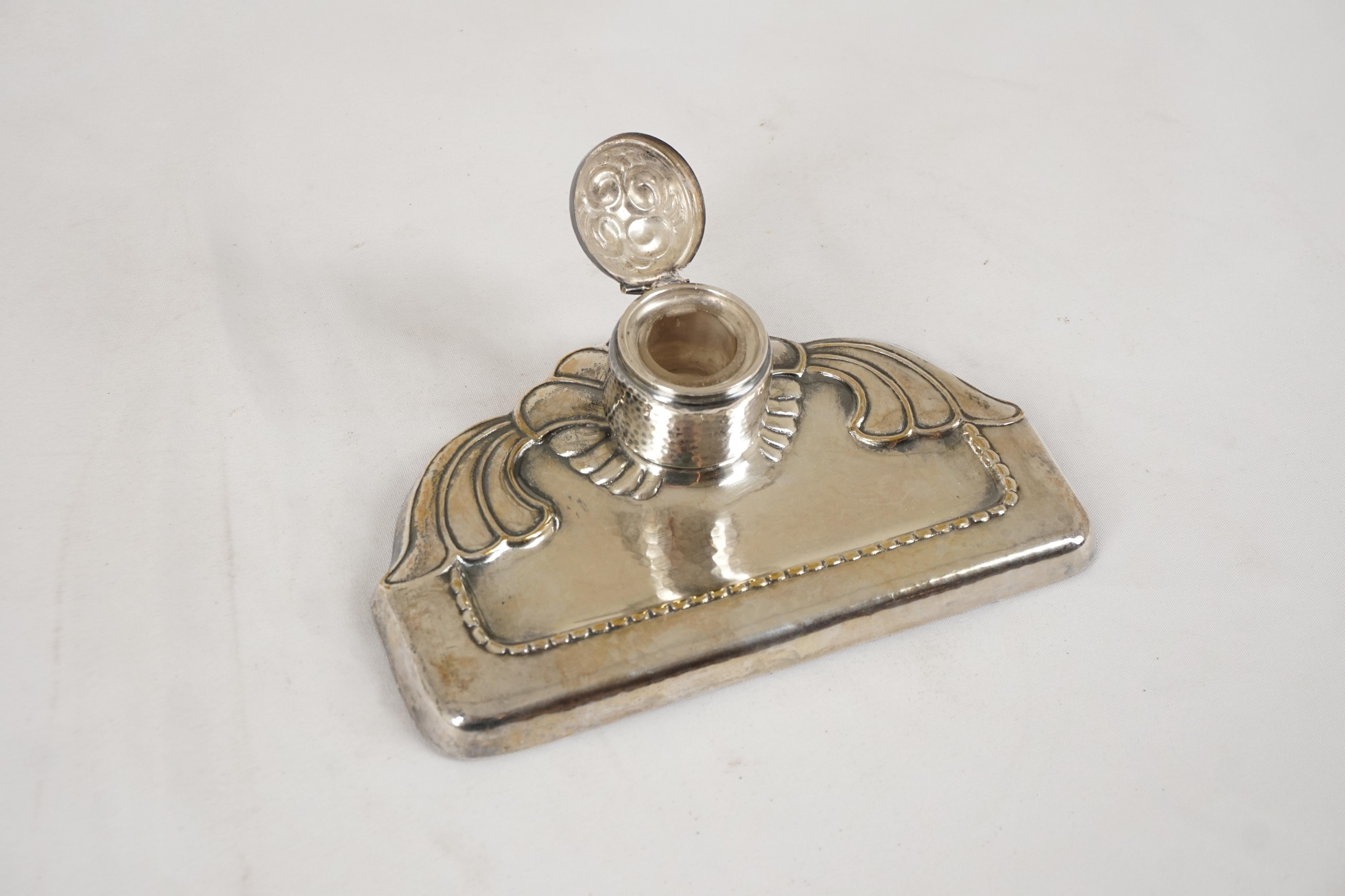 Antique Silver Plated Art Nouveau Inkstand, Scotland 1910, H554 In Good Condition For Sale In Vancouver, BC