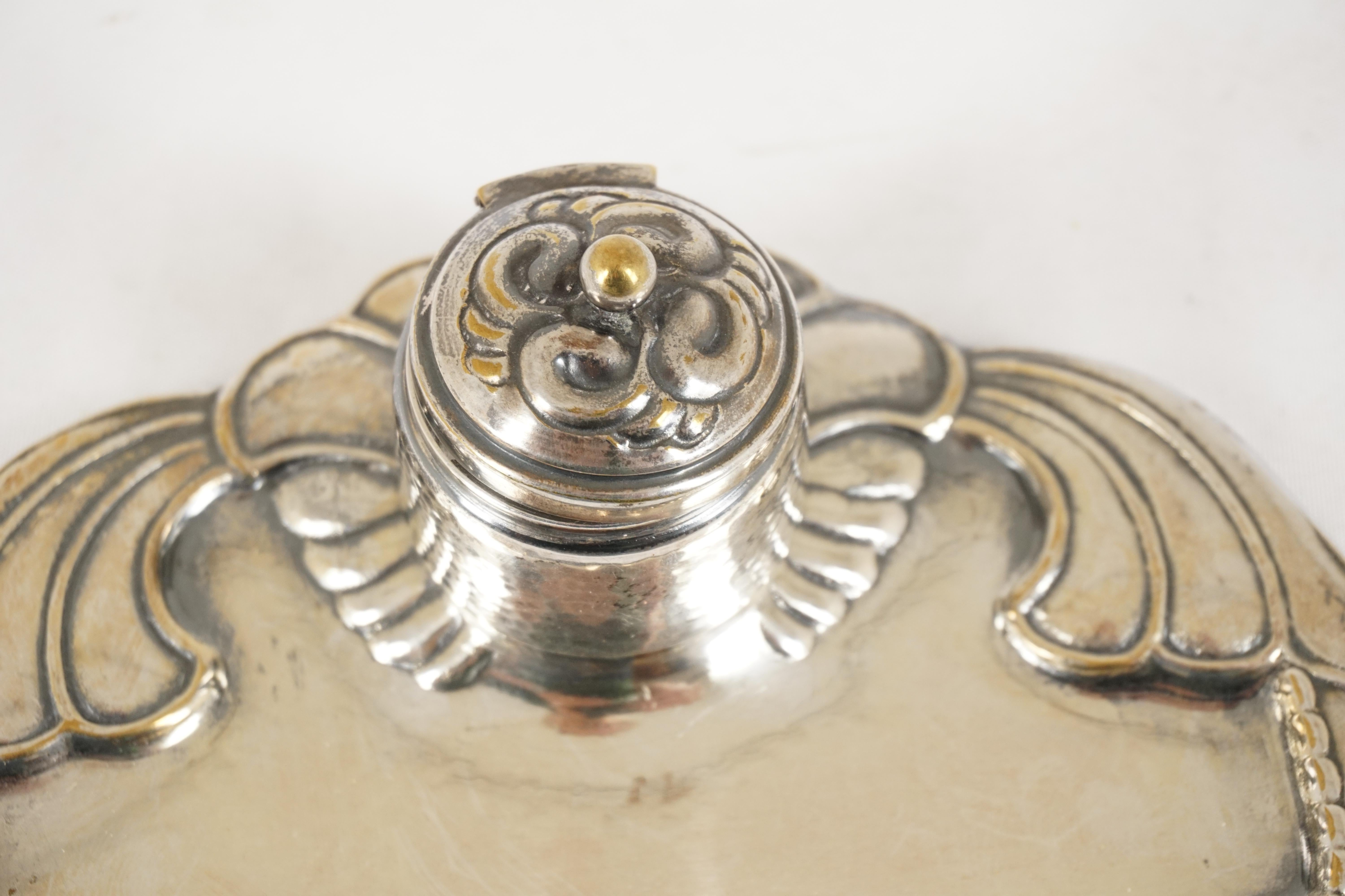 Early 20th Century Antique Silver Plated Art Nouveau Inkstand, Scotland 1910, H554 For Sale