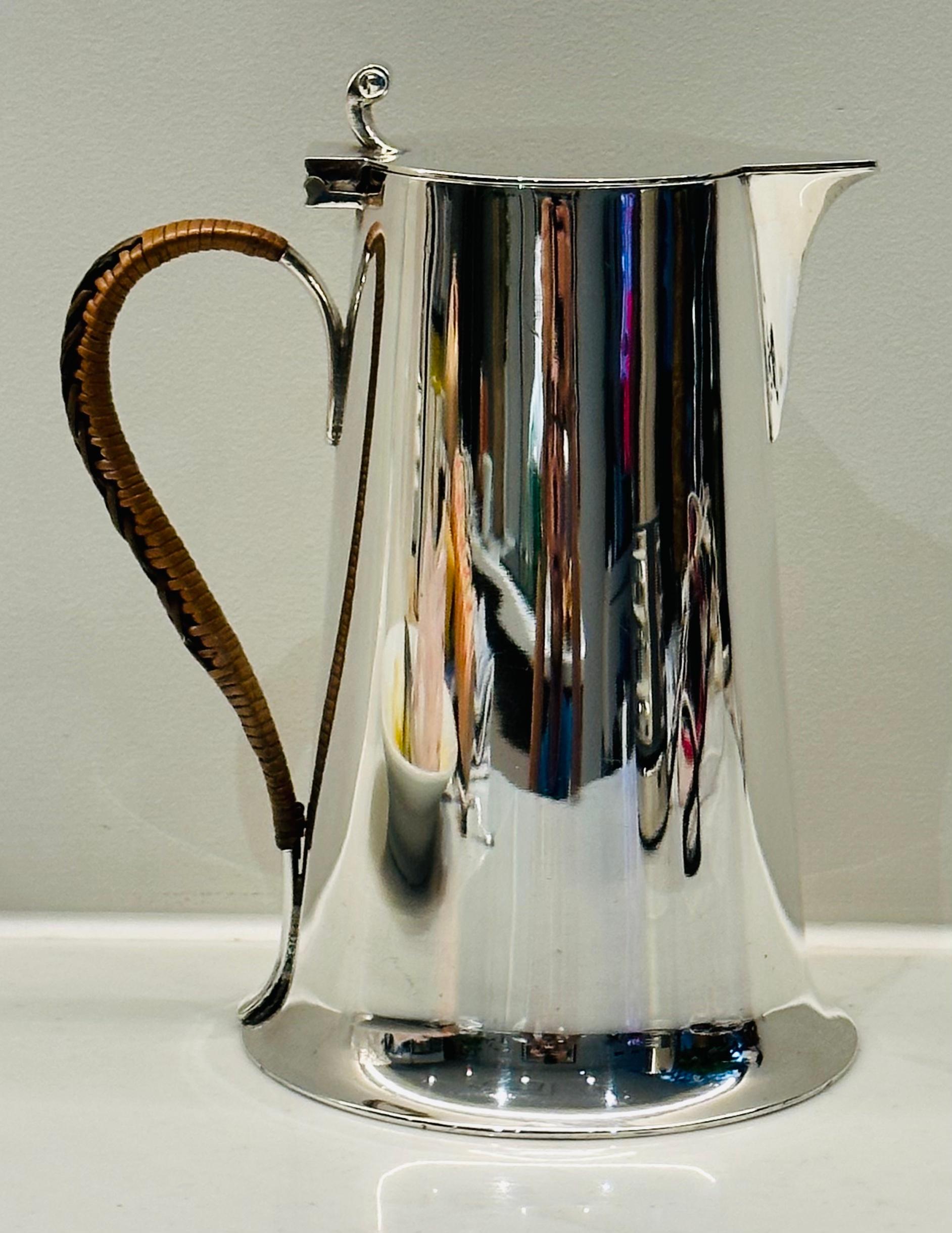 Arts and Crafts Antique Silver Plated Arts & Crafts CG & Co Milk Serving Rattan Handle Jug For Sale