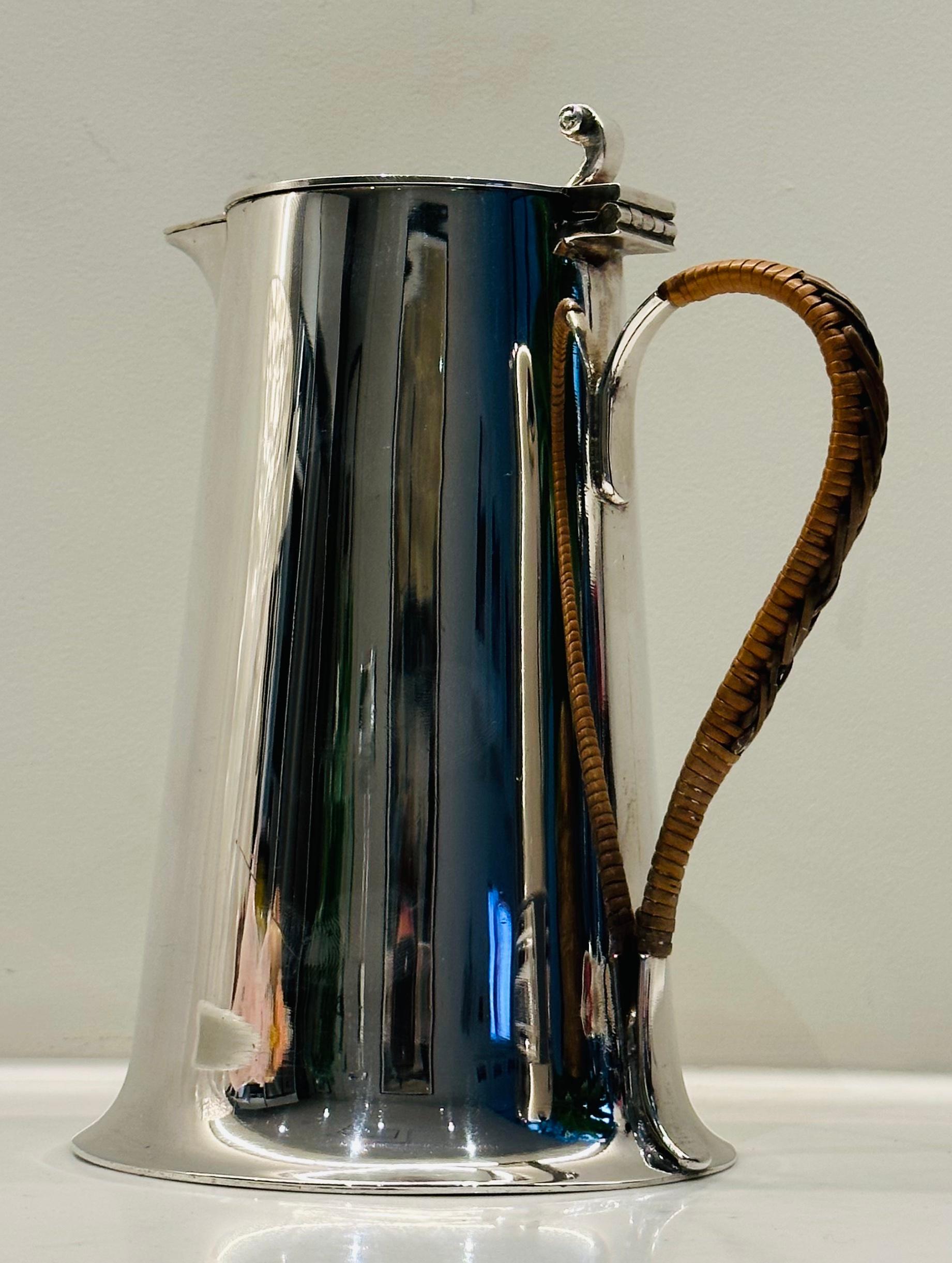 Antique Silver Plated Arts & Crafts CG & Co Milk Serving Rattan Handle Jug In Good Condition For Sale In London, GB