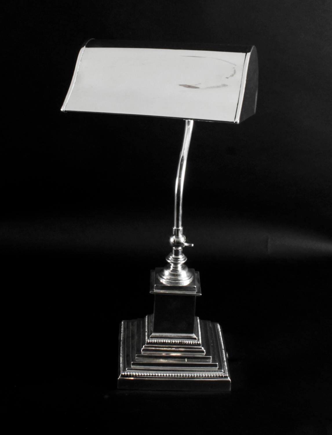 Antique Silver Plated Bankers Lamp Desk Lamp 1920s 2