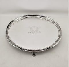 Antique Silver Plated Barker Ellis Round Footed Serving Tray or Salva