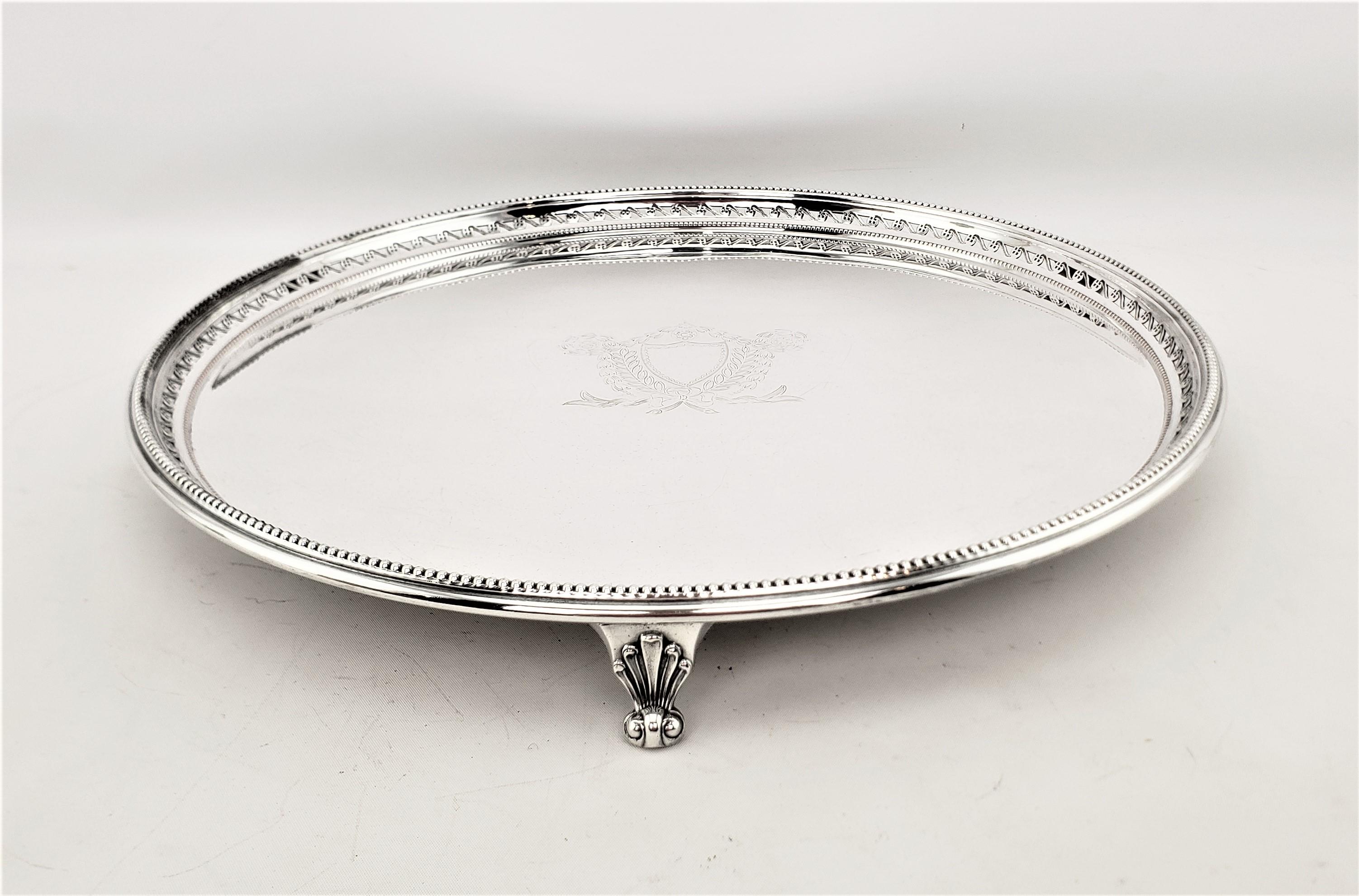 Art Deco Antique Silver Plated Barker Ellis Round Footed Serving Tray or Salva