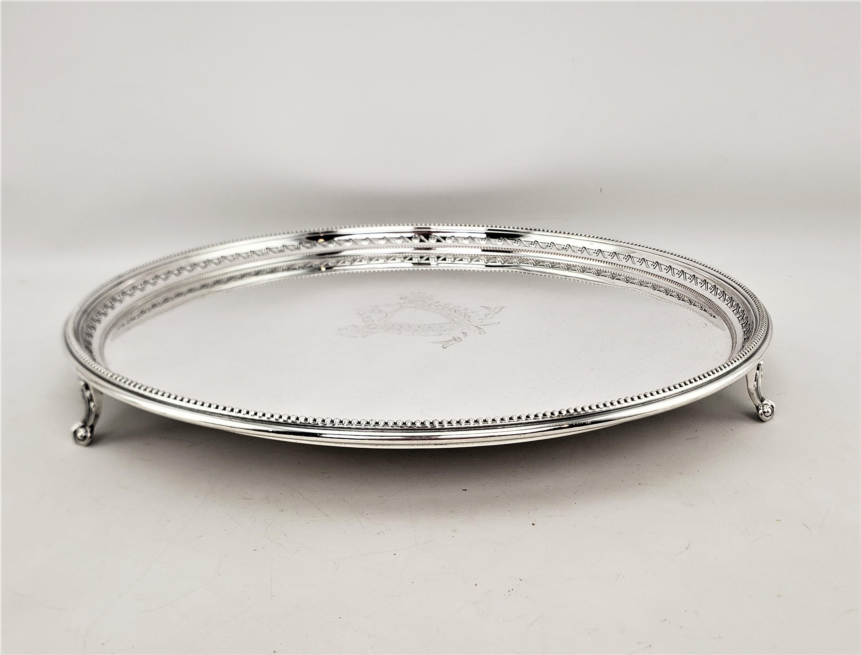 Machine-Made Antique Silver Plated Barker Ellis Round Footed Serving Tray or Salva