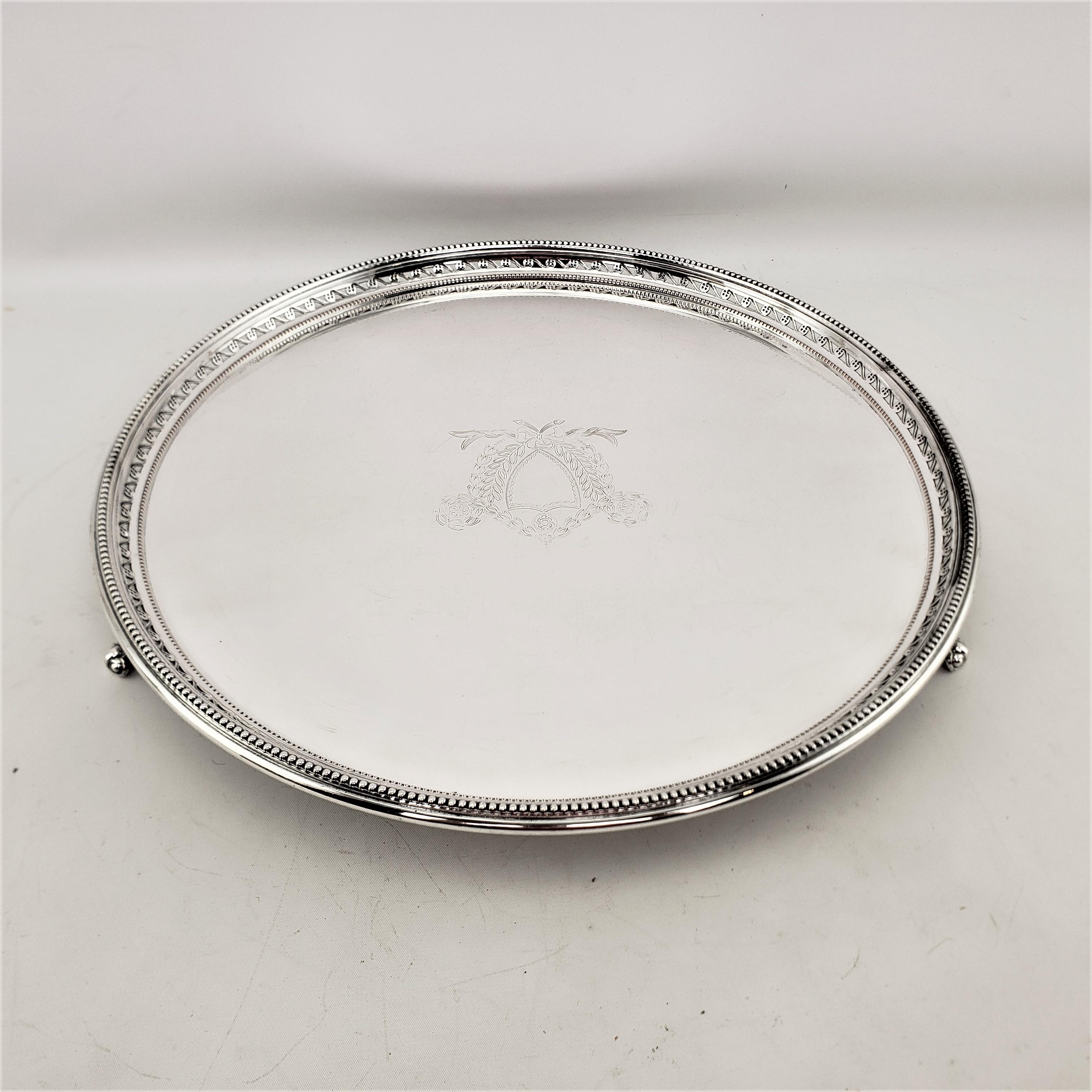 Antique Silver Plated Barker Ellis Round Footed Serving Tray or Salva In Good Condition In Hamilton, Ontario