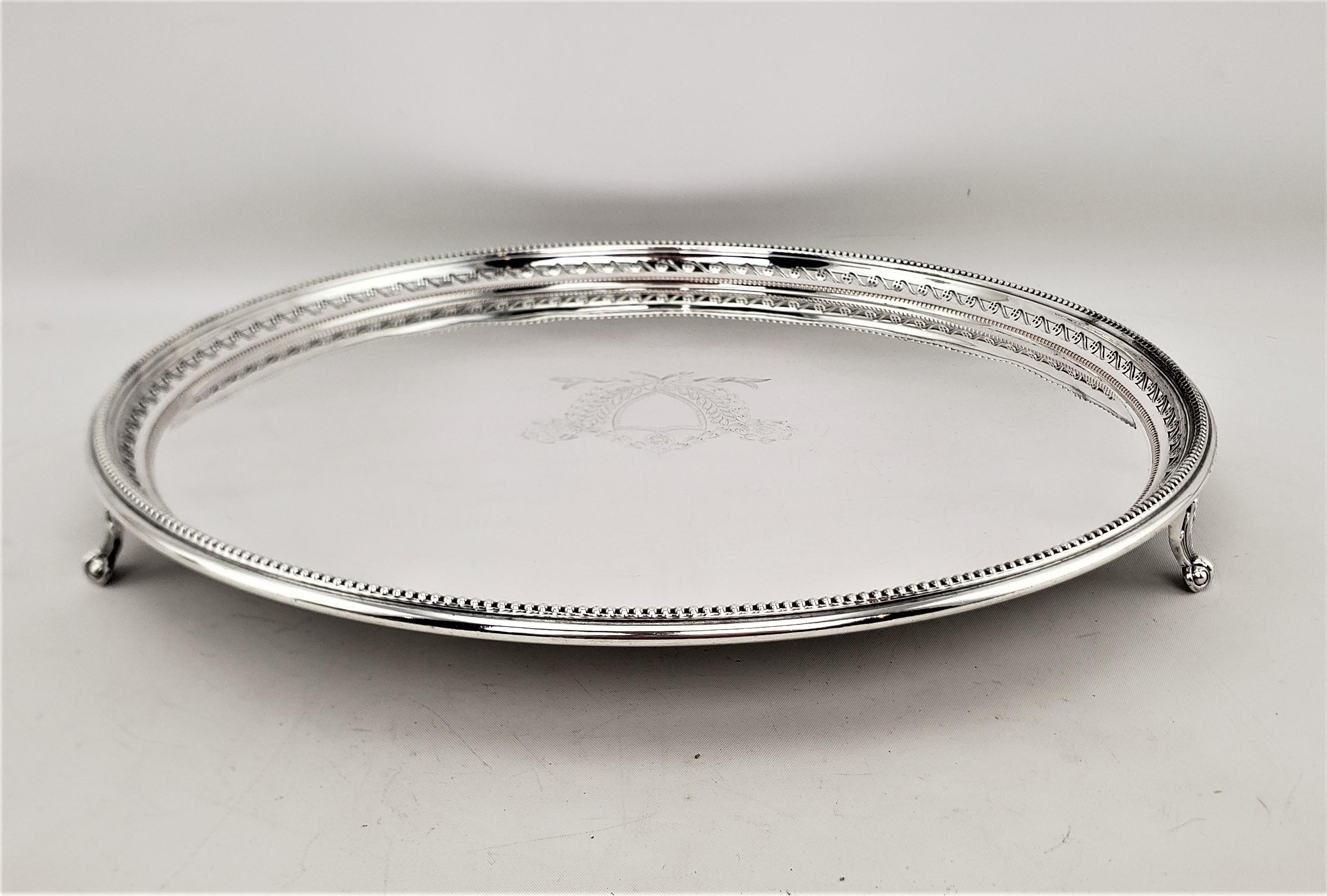 20th Century Antique Silver Plated Barker Ellis Round Footed Serving Tray or Salva