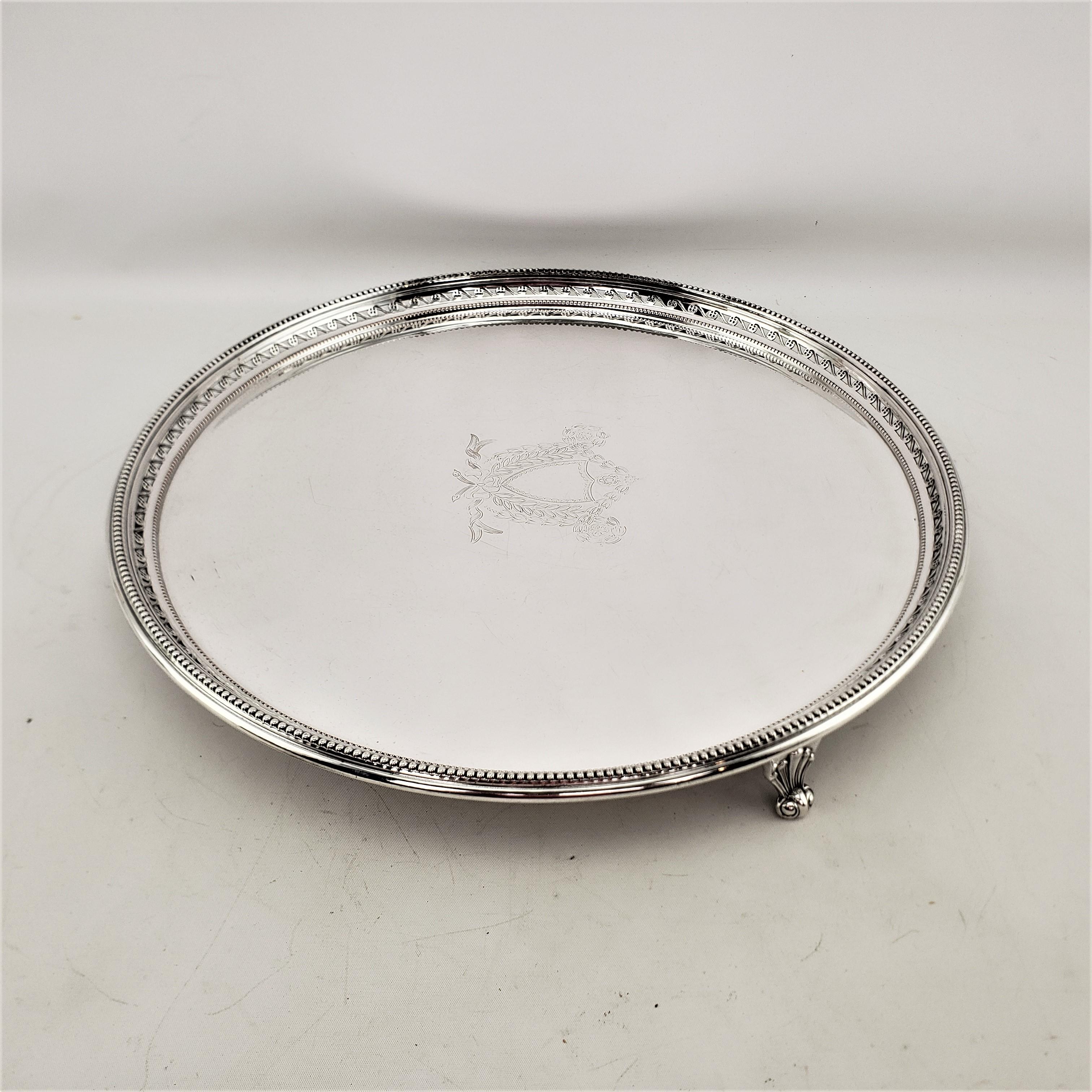 Antique Silver Plated Barker Ellis Round Footed Serving Tray or Salva 1