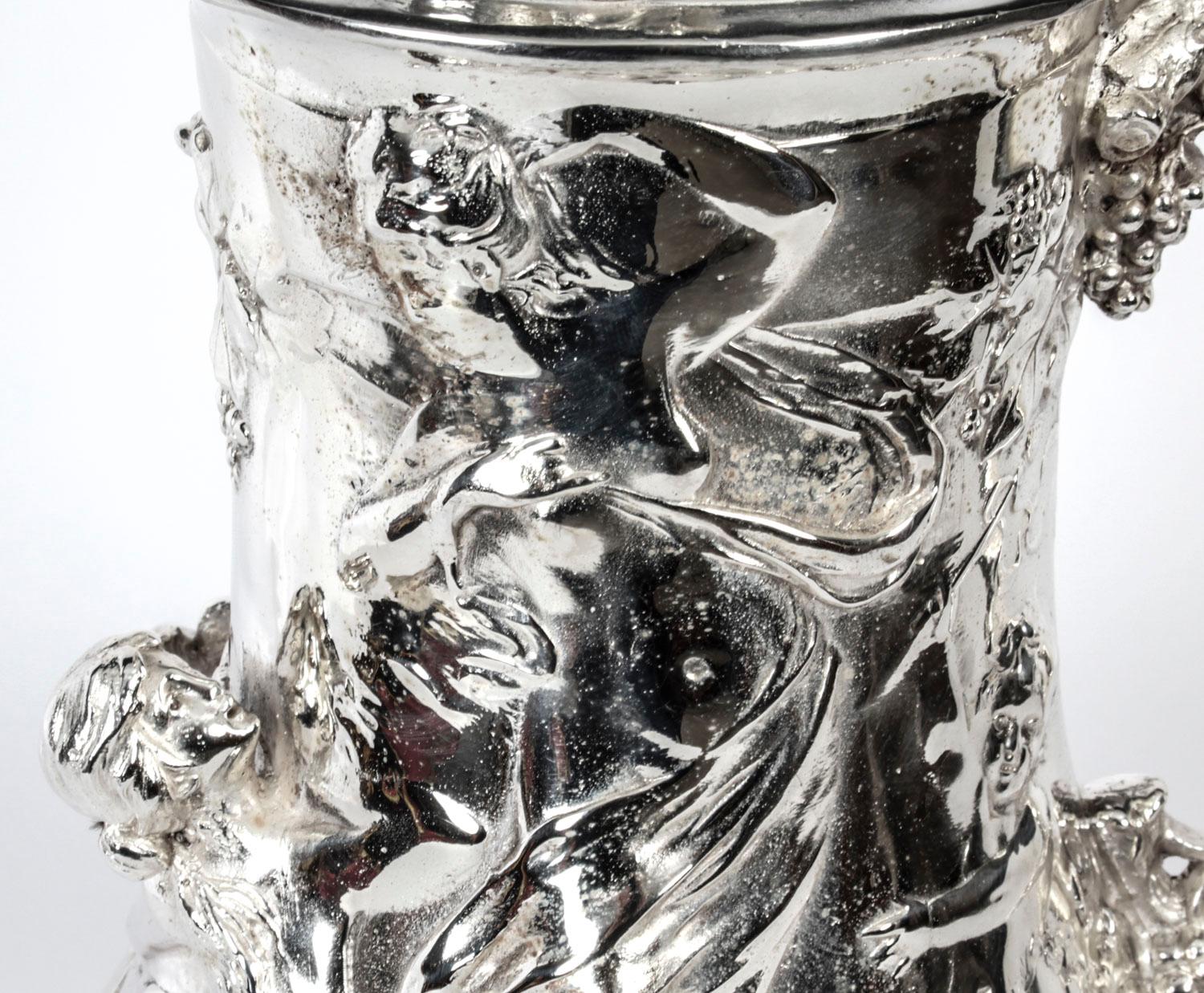 Antique Silver Plated Beer Stein Art Nouveau, 1920s 5