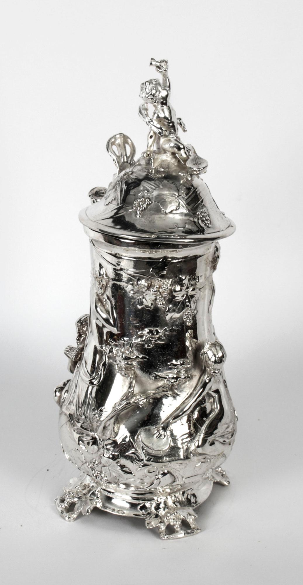 Antique Silver Plated Beer Stein Art Nouveau, 1920s 8