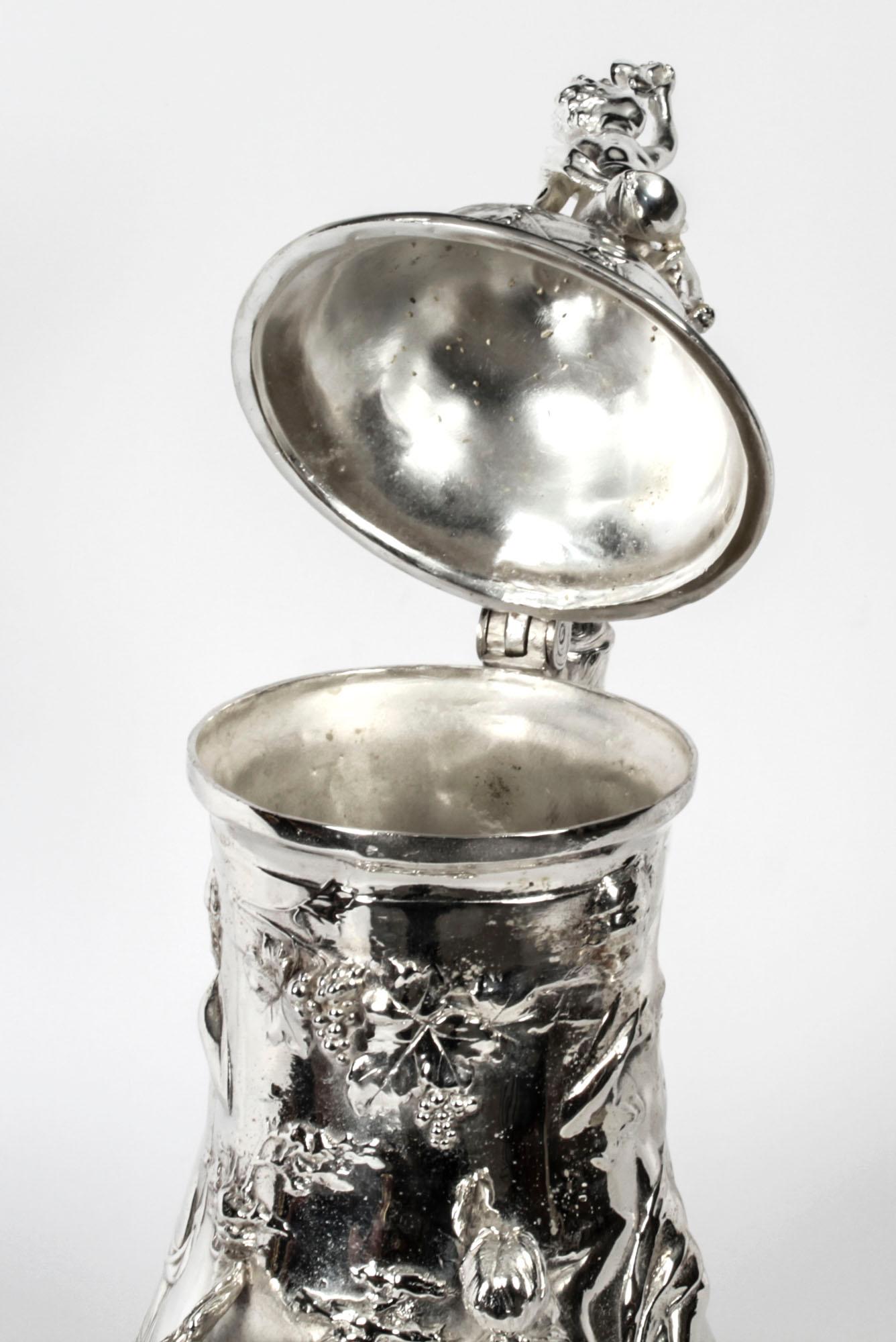 Antique Silver Plated Beer Stein Art Nouveau, 1920s 9