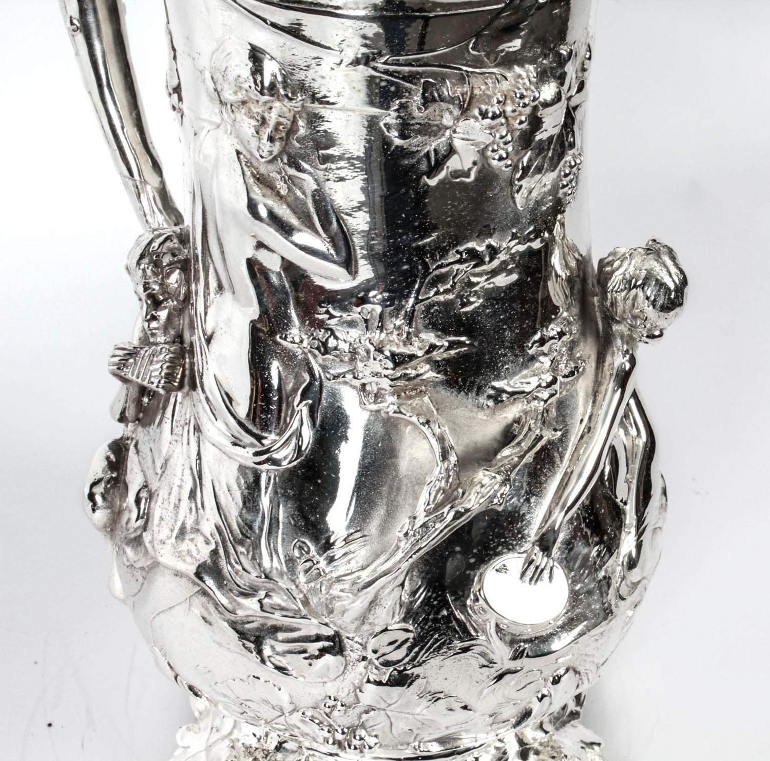 Antique Silver Plated Beer Stein Art Nouveau, 1920s 10