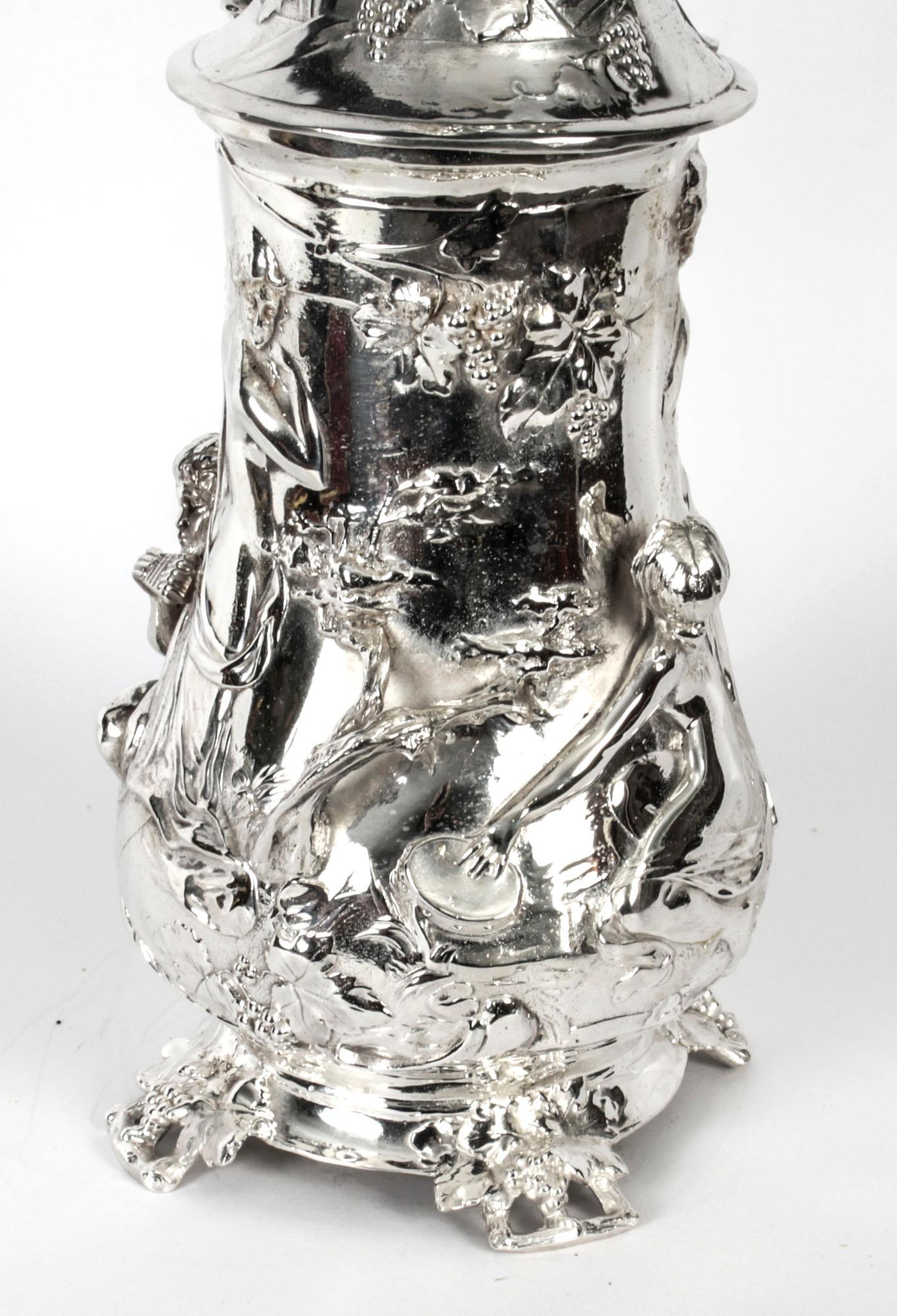 Antique Silver Plated Beer Stein Art Nouveau, 1920s 11