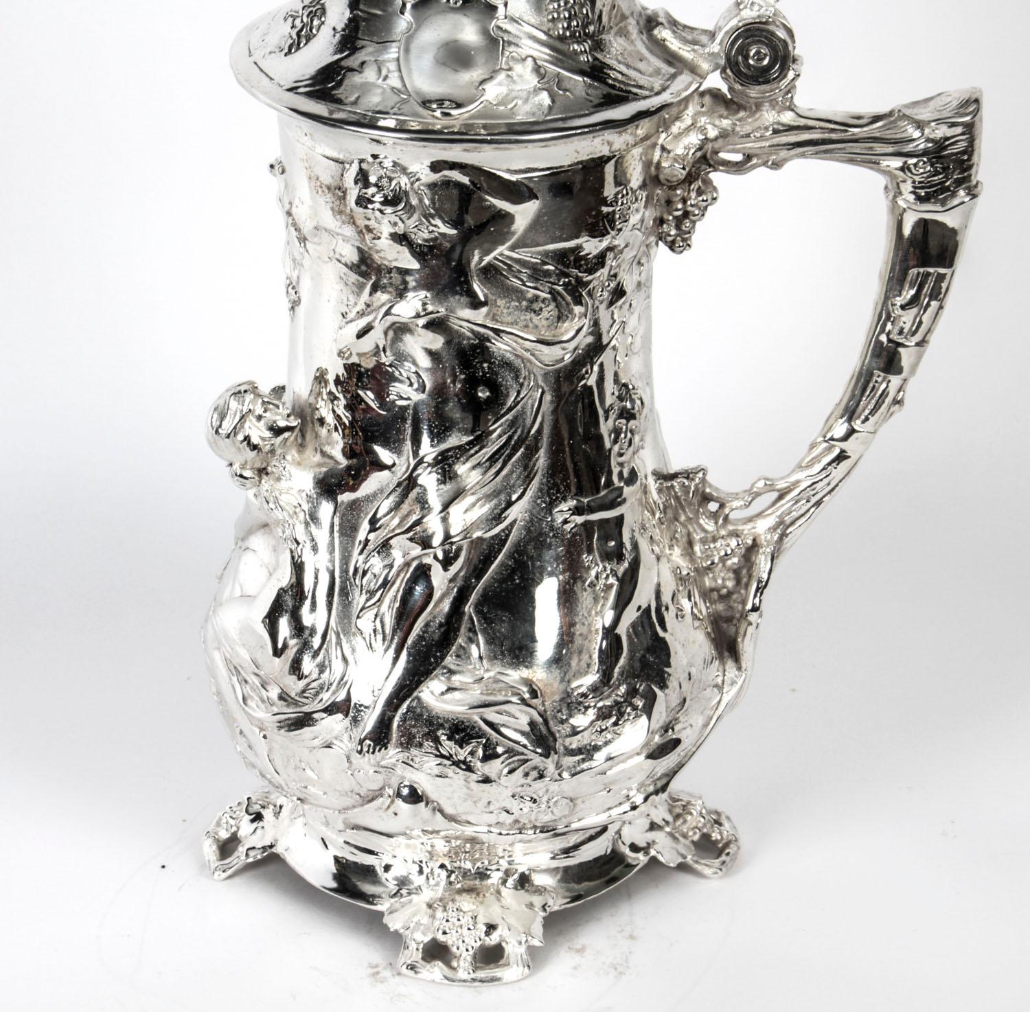 Antique Silver Plated Beer Stein Art Nouveau, 1920s 13