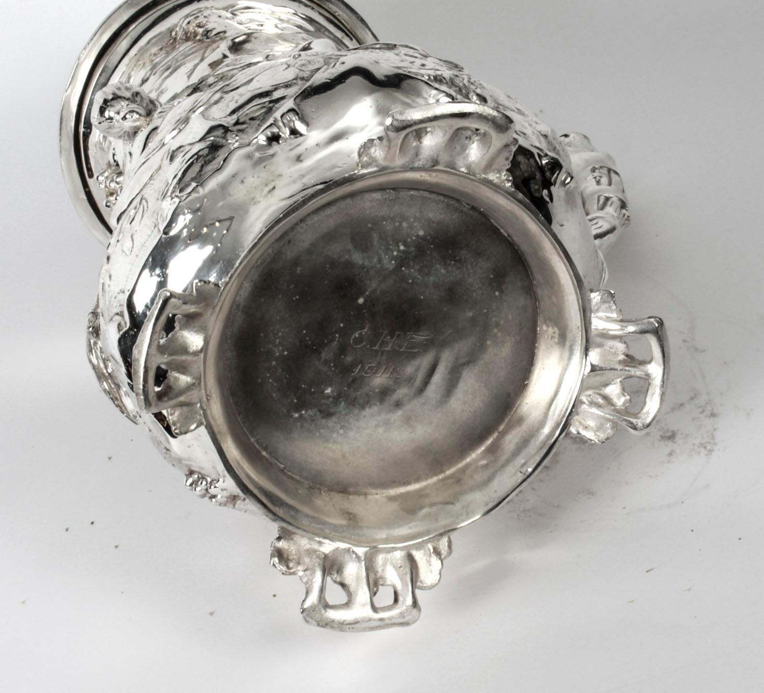 Antique Silver Plated Beer Stein Art Nouveau, 1920s 14