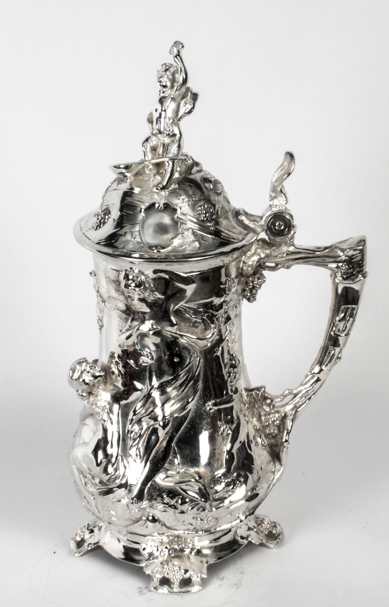 Antique Silver Plated Beer Stein Art Nouveau, 1920s In Good Condition In London, GB