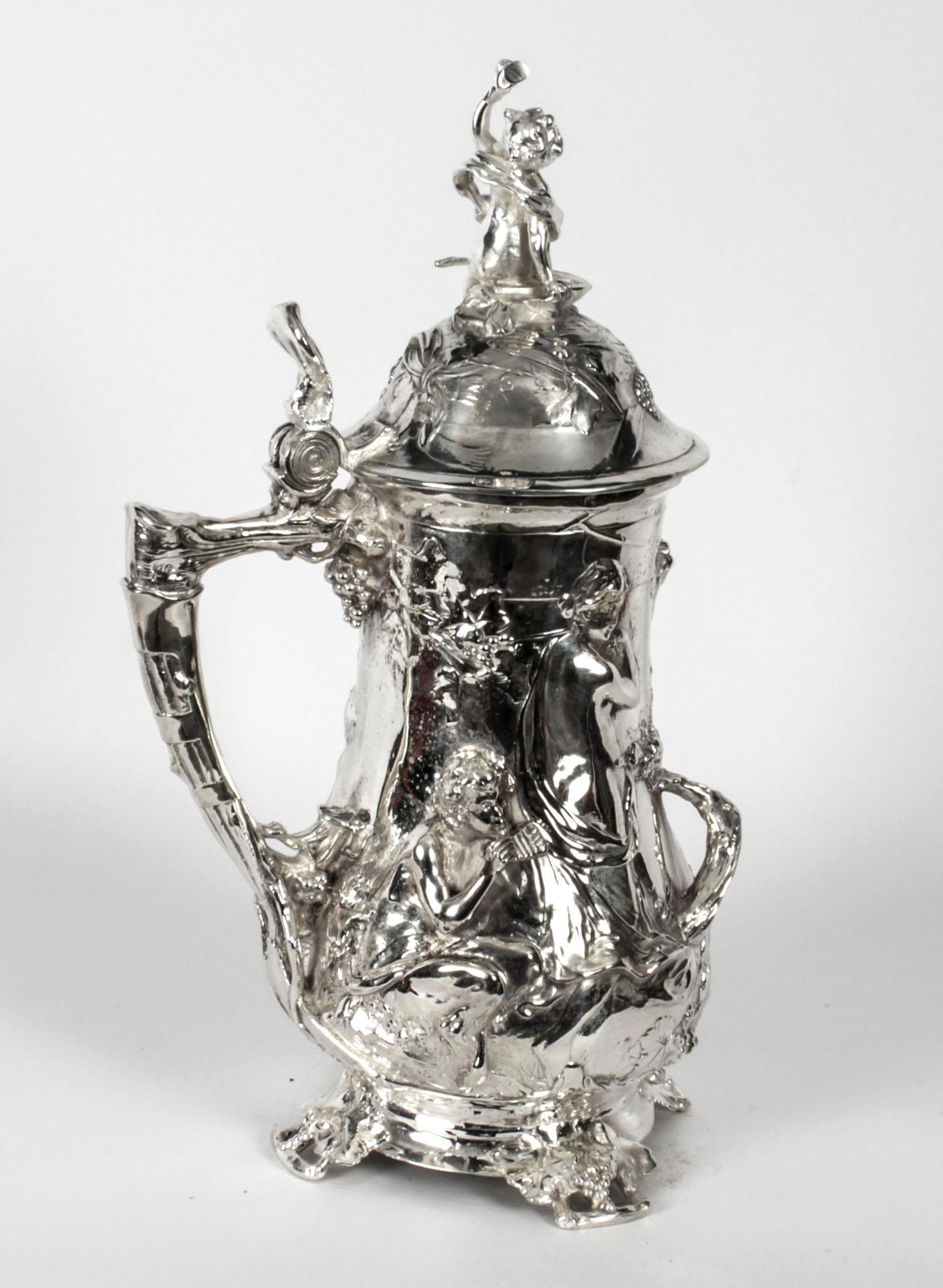 Early 20th Century Antique Silver Plated Beer Stein Art Nouveau, 1920s