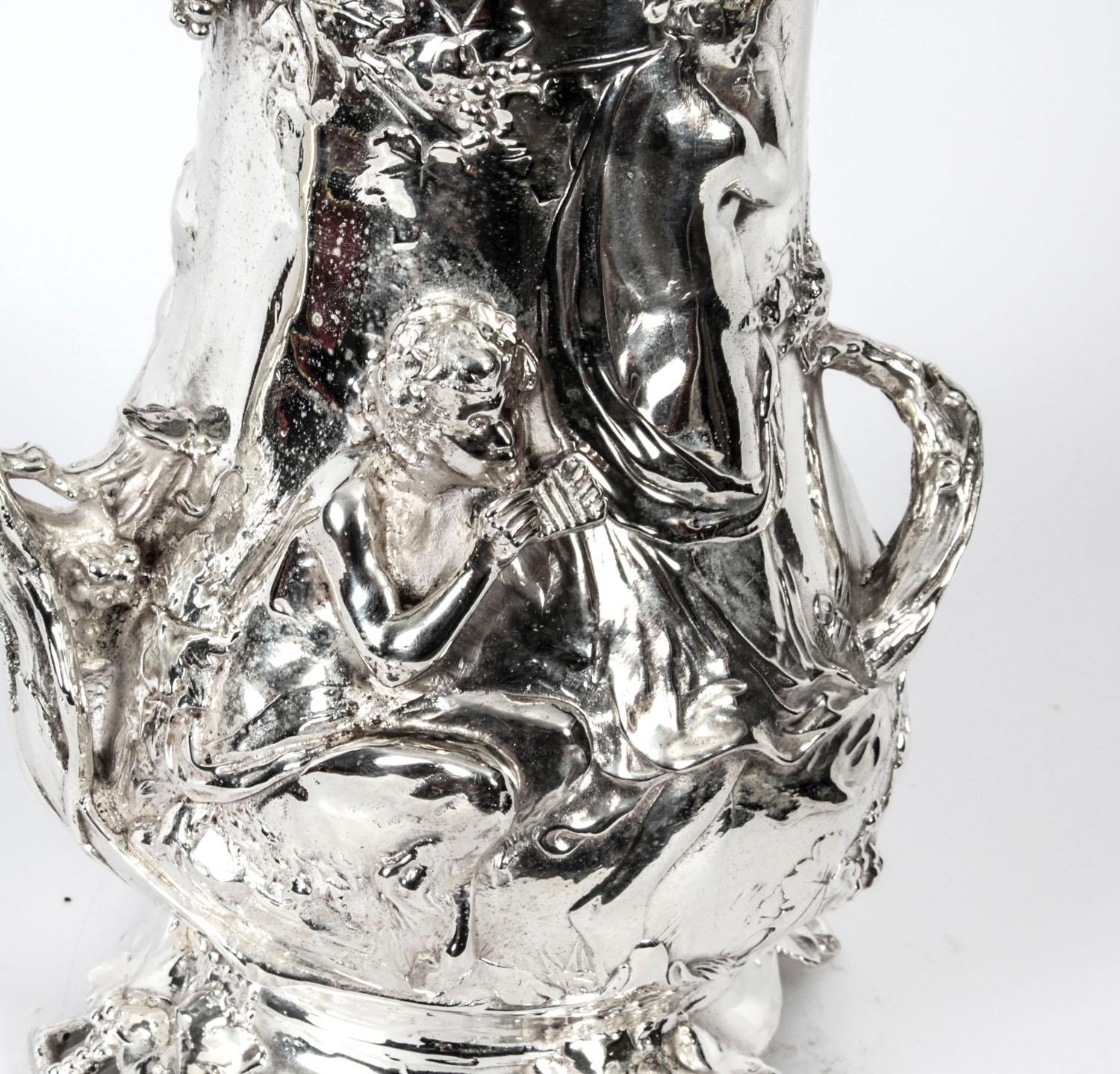 Antique Silver Plated Beer Stein Art Nouveau, 1920s 2