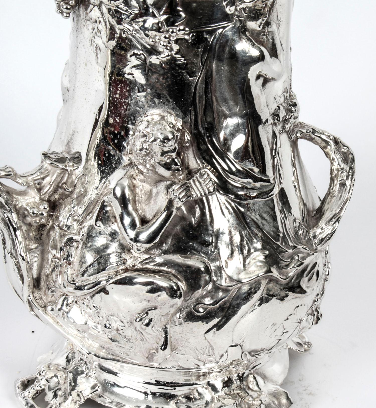 Antique Silver Plated Beer Stein Art Nouveau, 1920s 4