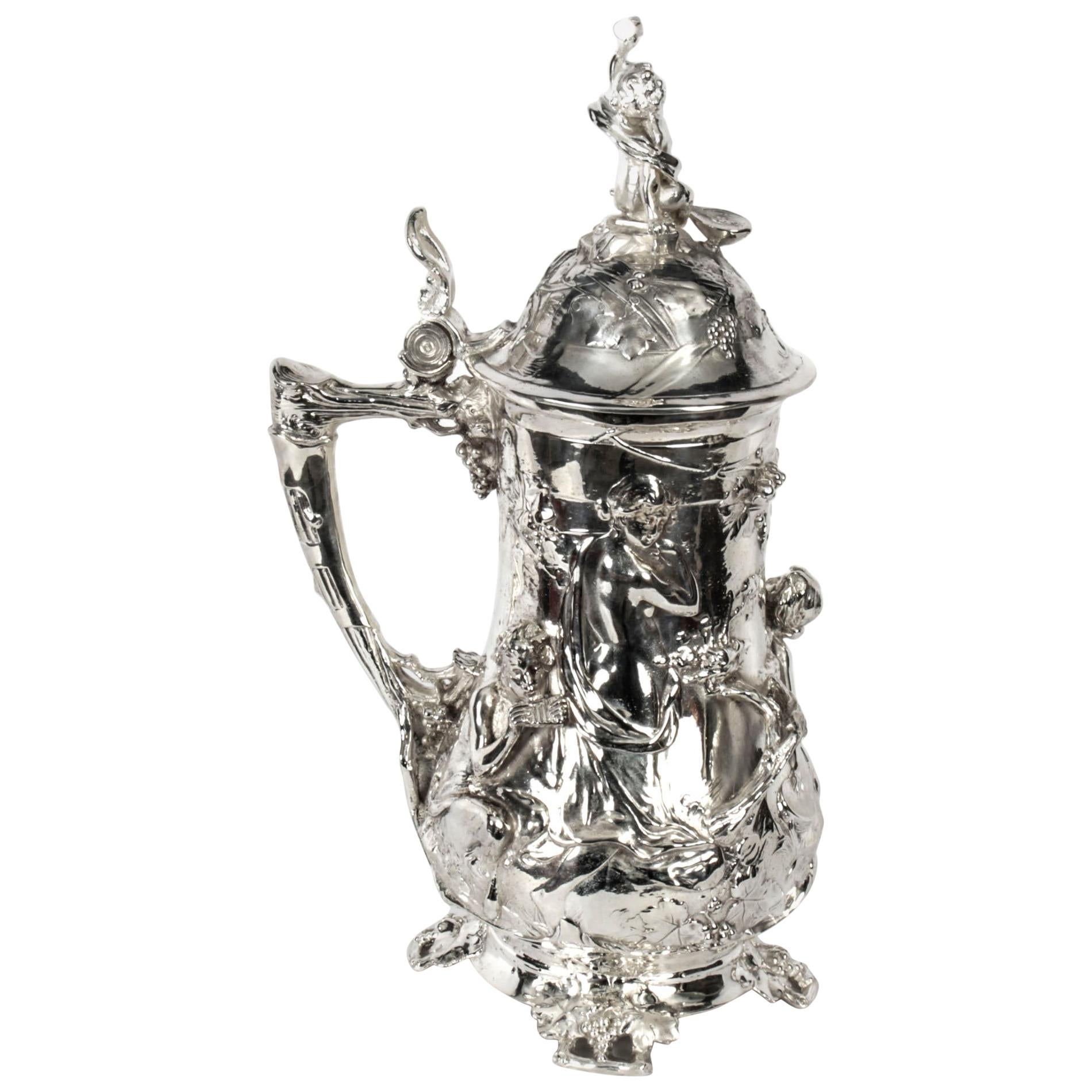 Antique Silver Plated Beer Stein Art Nouveau, 1920s