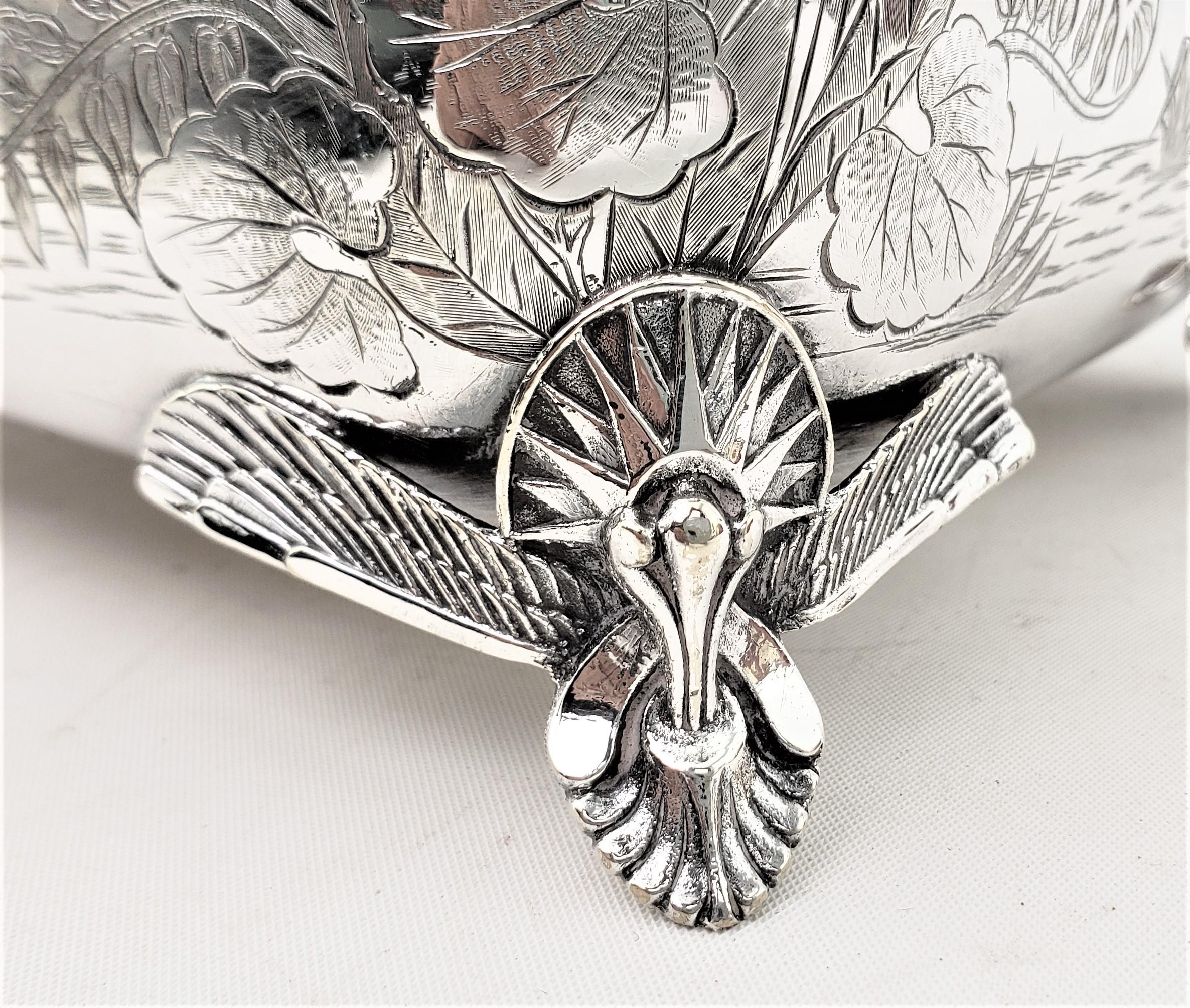 Antique Silver Plated Biscuit Barrel with Pull Chain Lids & Engraved Foliage 7