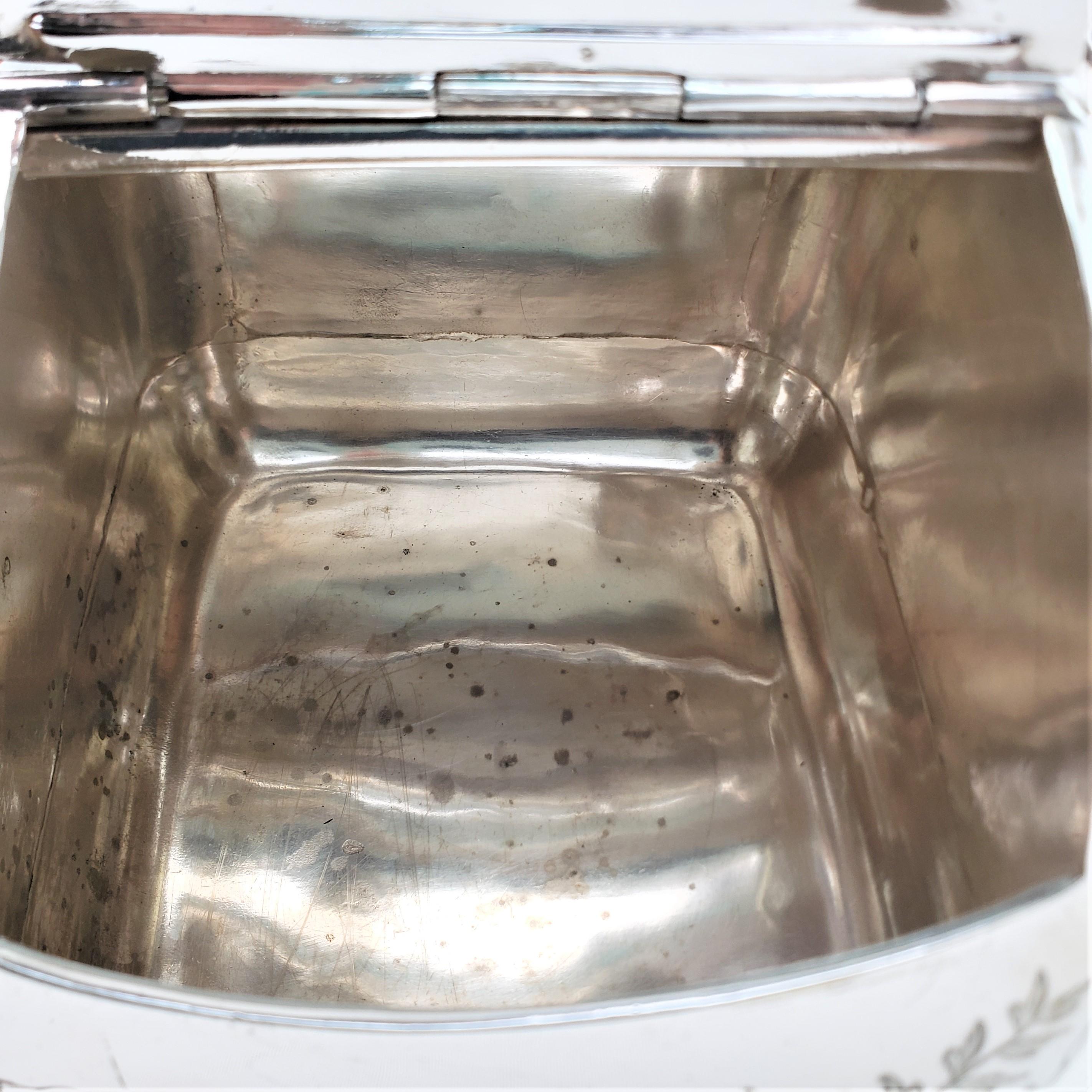 Antique Silver Plated Biscuit Barrel with Pull Chain Lids & Engraved Foliage 2