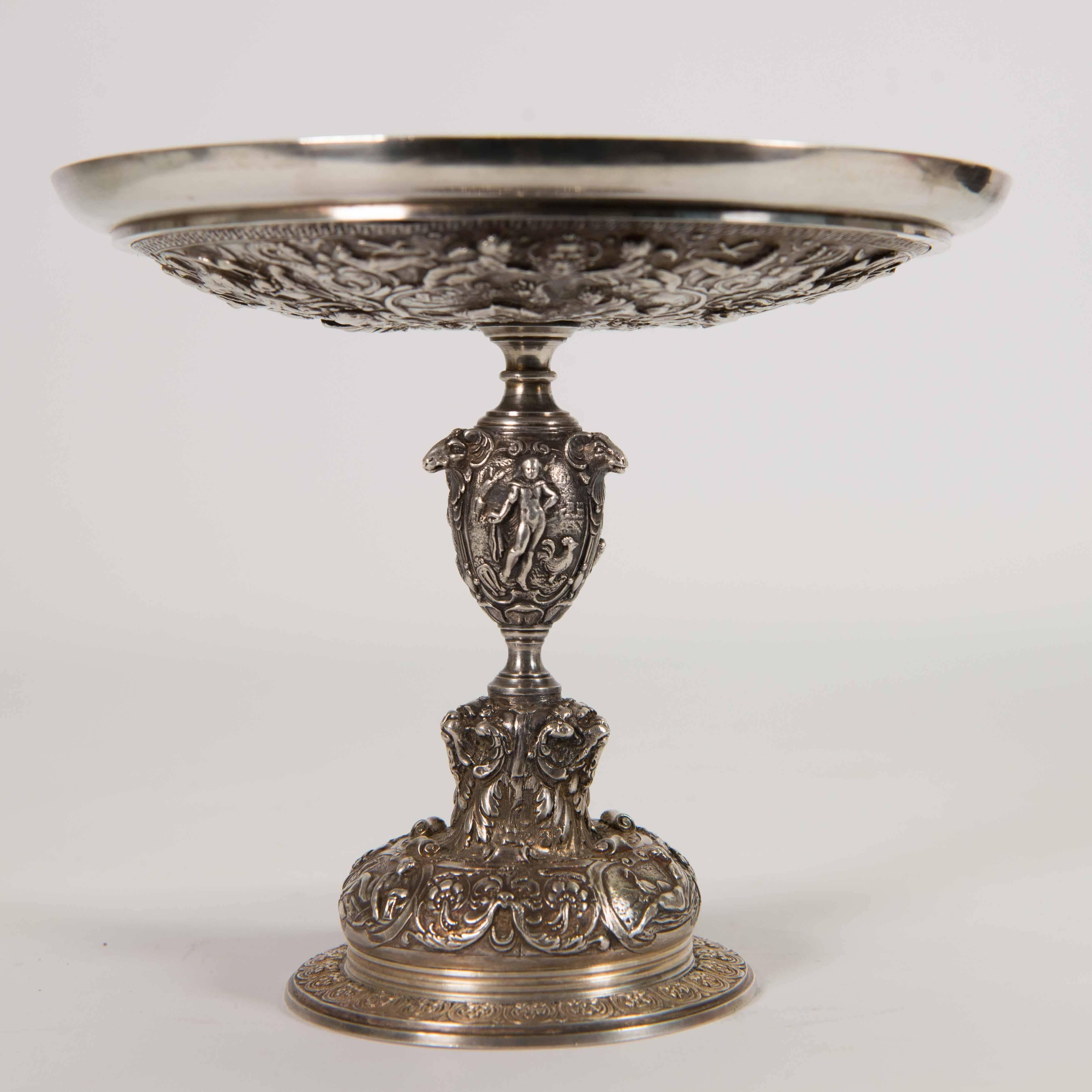 Silver plated Tazza with Classical Greek image. All is engraved in bronze and in good condition.