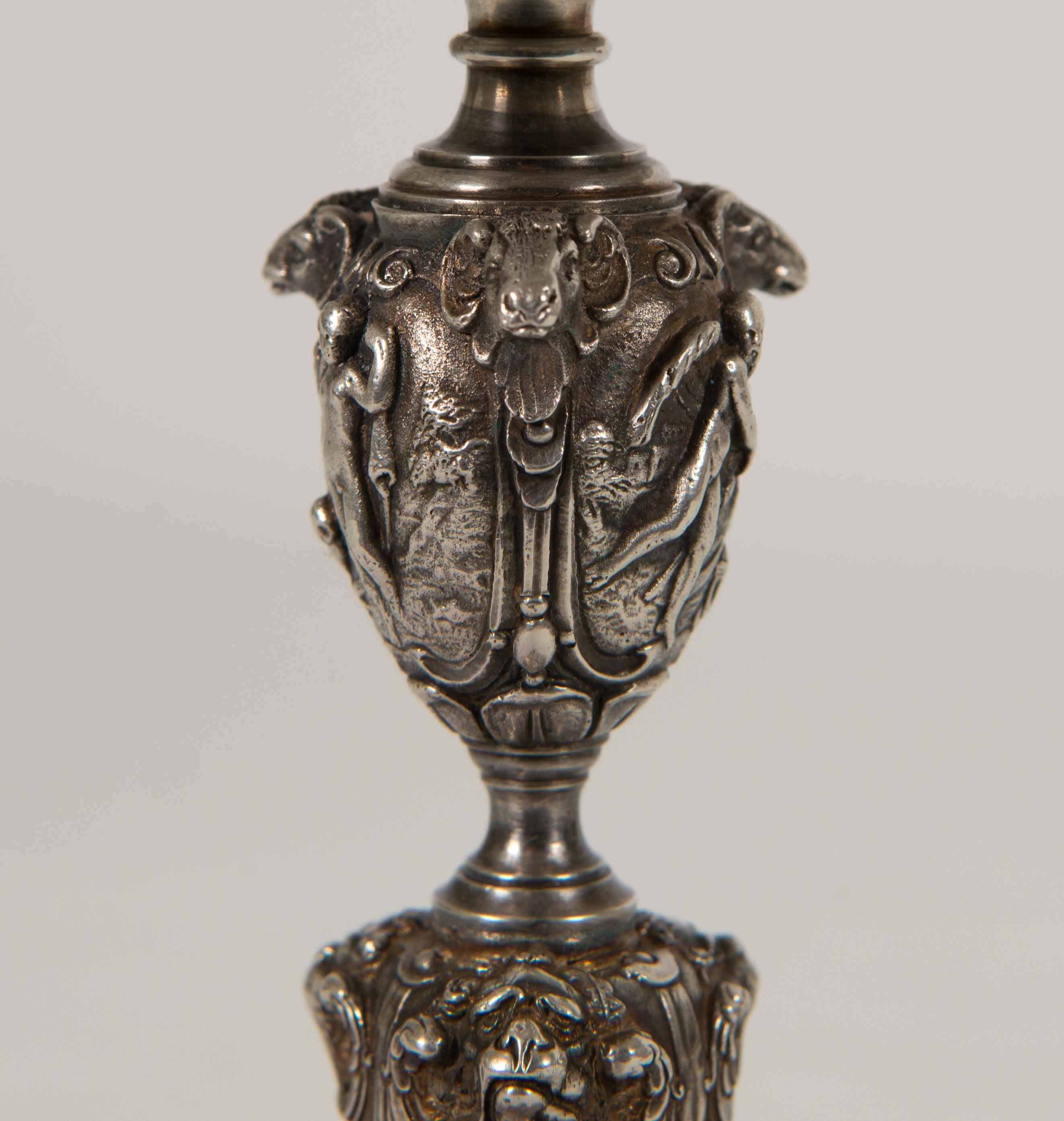 19th Century Antique Silver Plated Bronze Tazza with Nice Quality Figurines