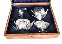 Antique Silver Plated Cased Tea Set Walker & Hall, Sheffield 19th Century