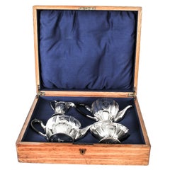 Antique Silver Plated Cased Tea Set Walker & Hall, Sheffield 19th Century