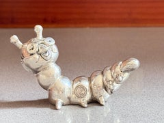 Oruga antigua chapada en plata, escultura italiana, figura decorativa de estilo caprichoso