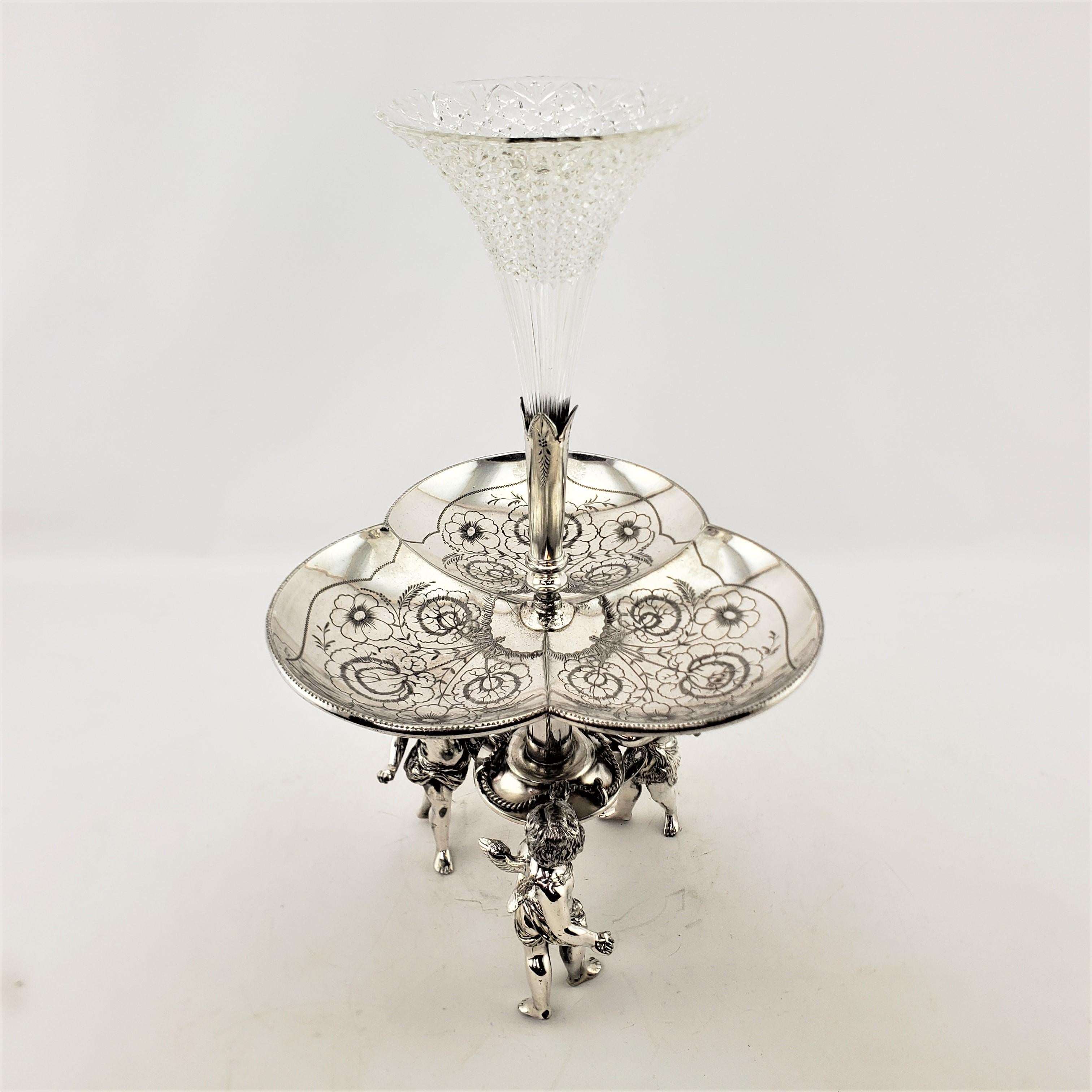Antique Silver Plated Centerpiece or Epergne with Figural Children Playing For Sale 1