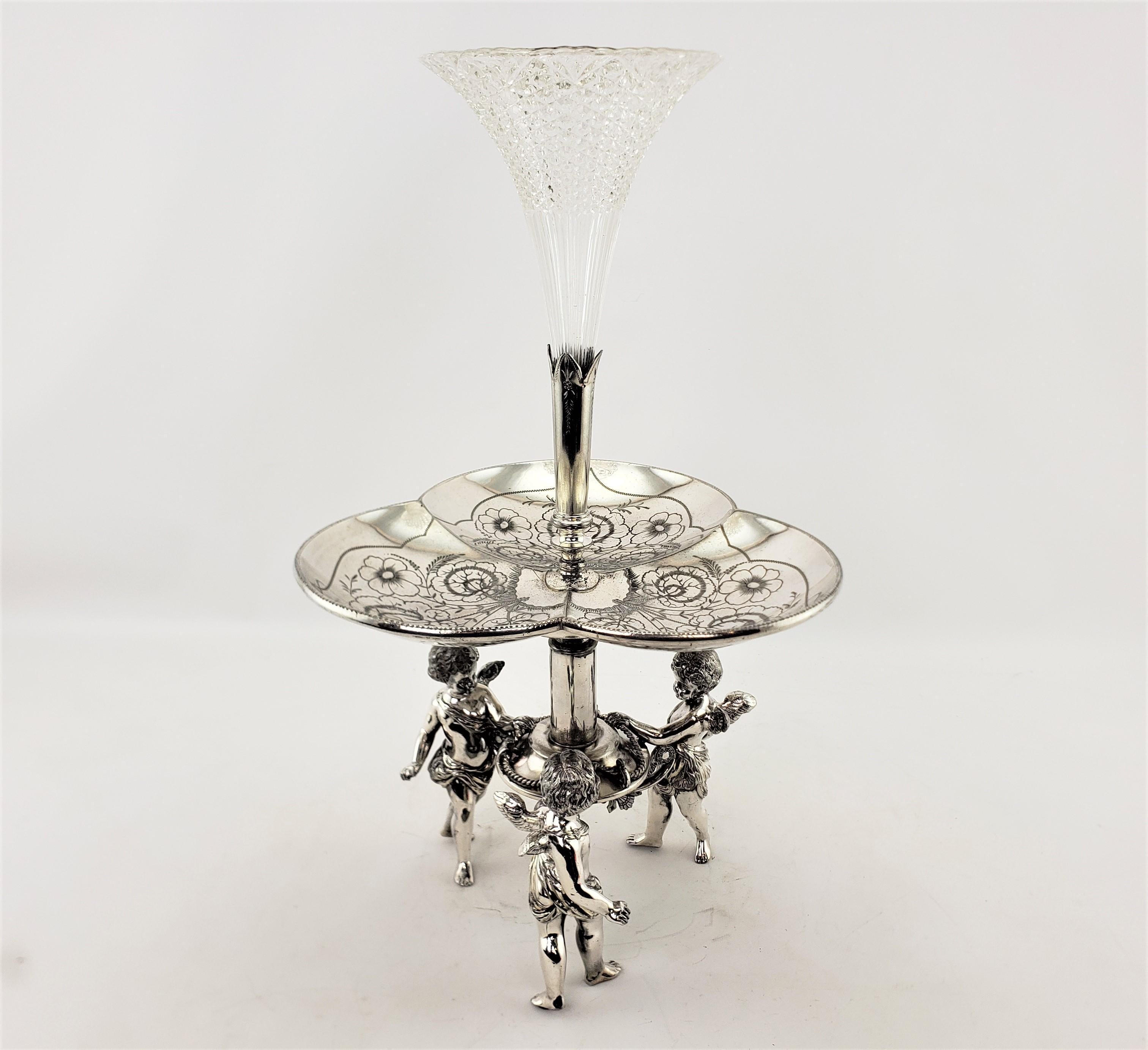 Antique Silver Plated Centerpiece or Epergne with Figural Children Playing For Sale 2
