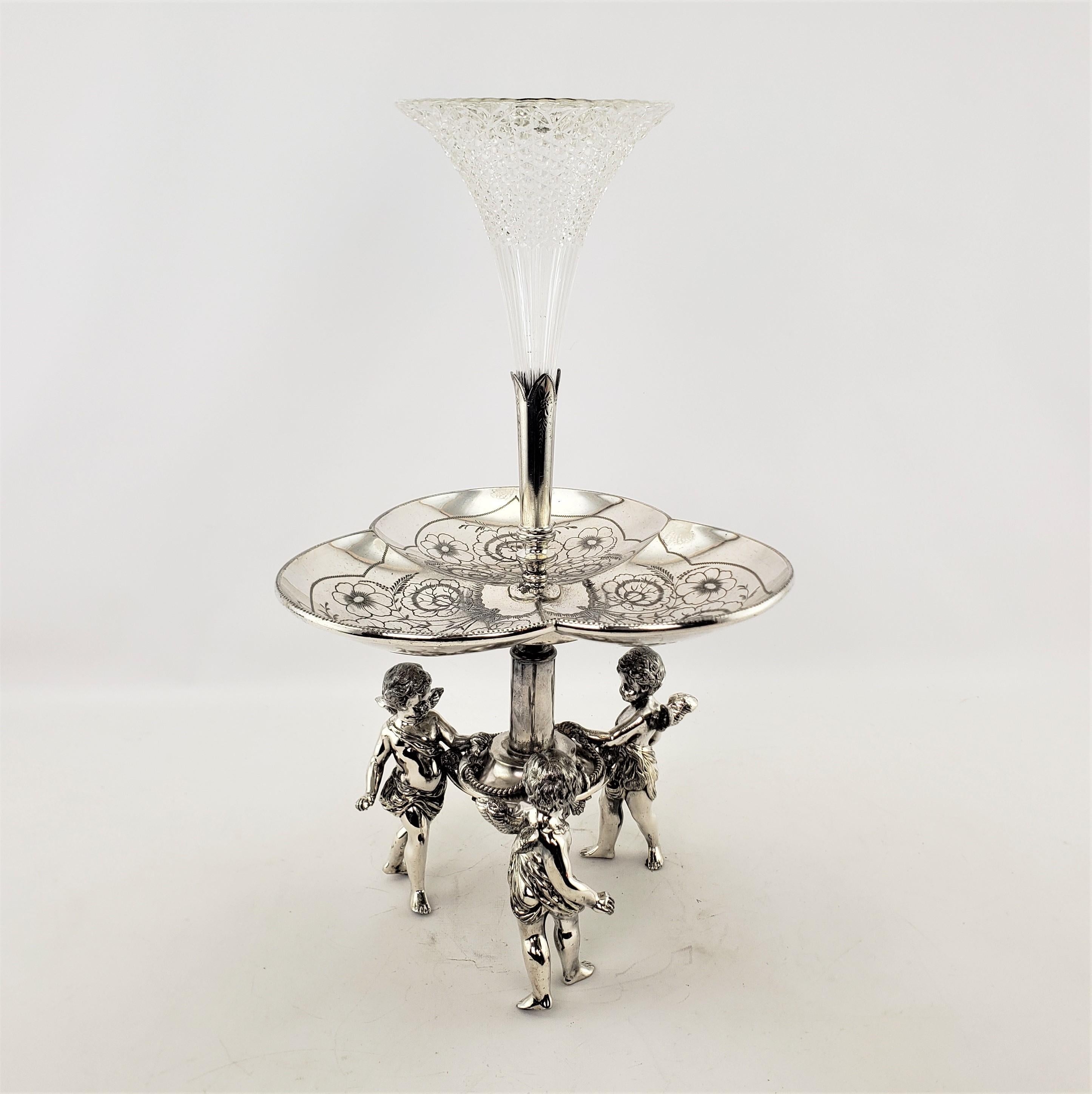 Late Victorian Antique Silver Plated Centerpiece or Epergne with Figural Children Playing For Sale