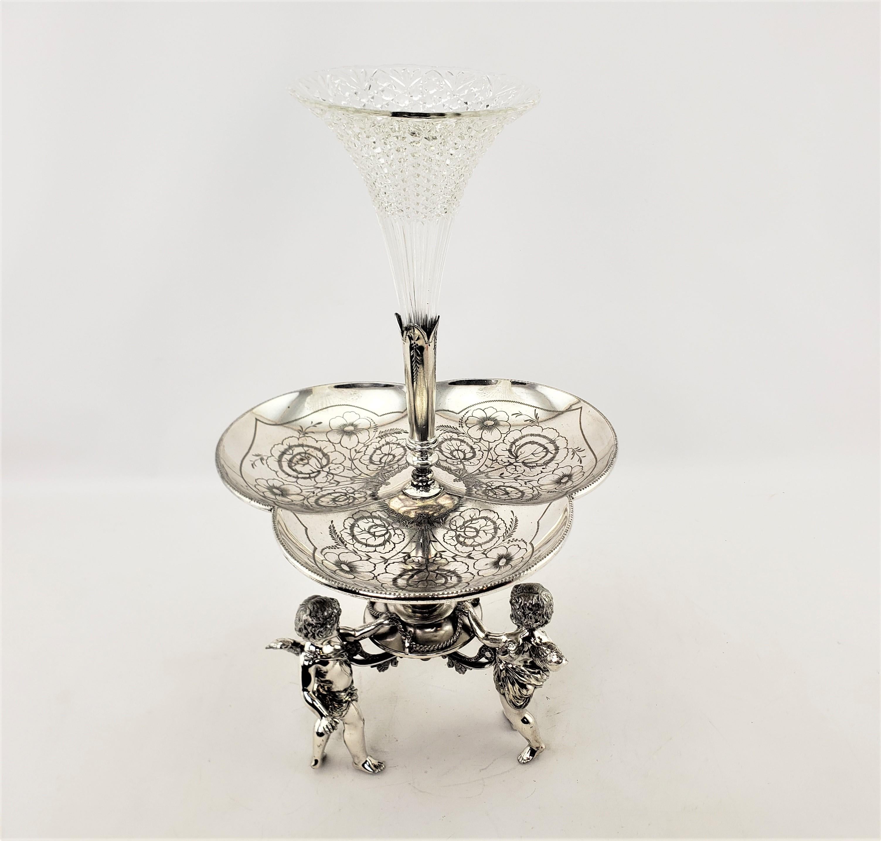 American Antique Silver Plated Centerpiece or Epergne with Figural Children Playing For Sale