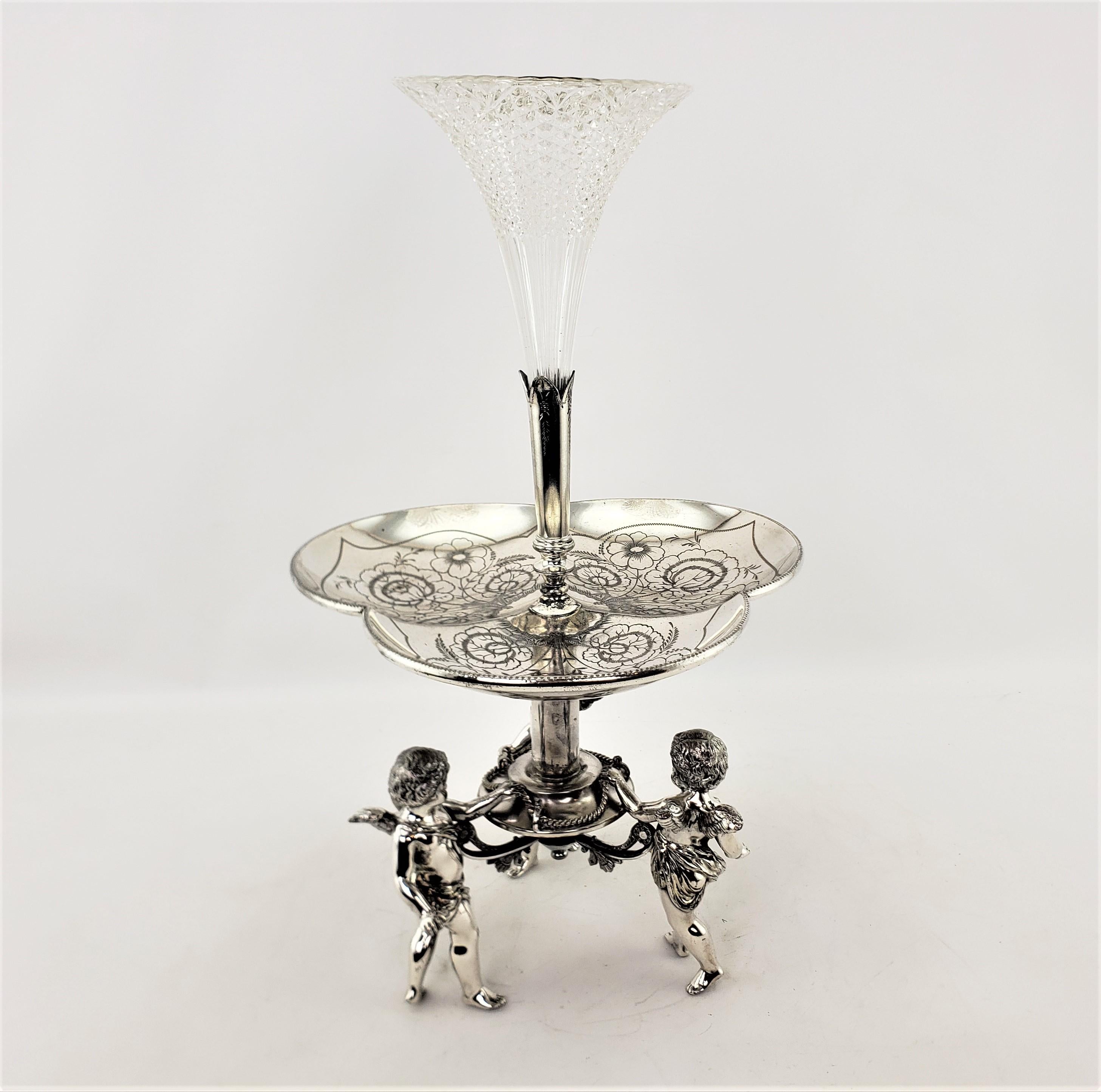 Machine-Made Antique Silver Plated Centerpiece or Epergne with Figural Children Playing For Sale