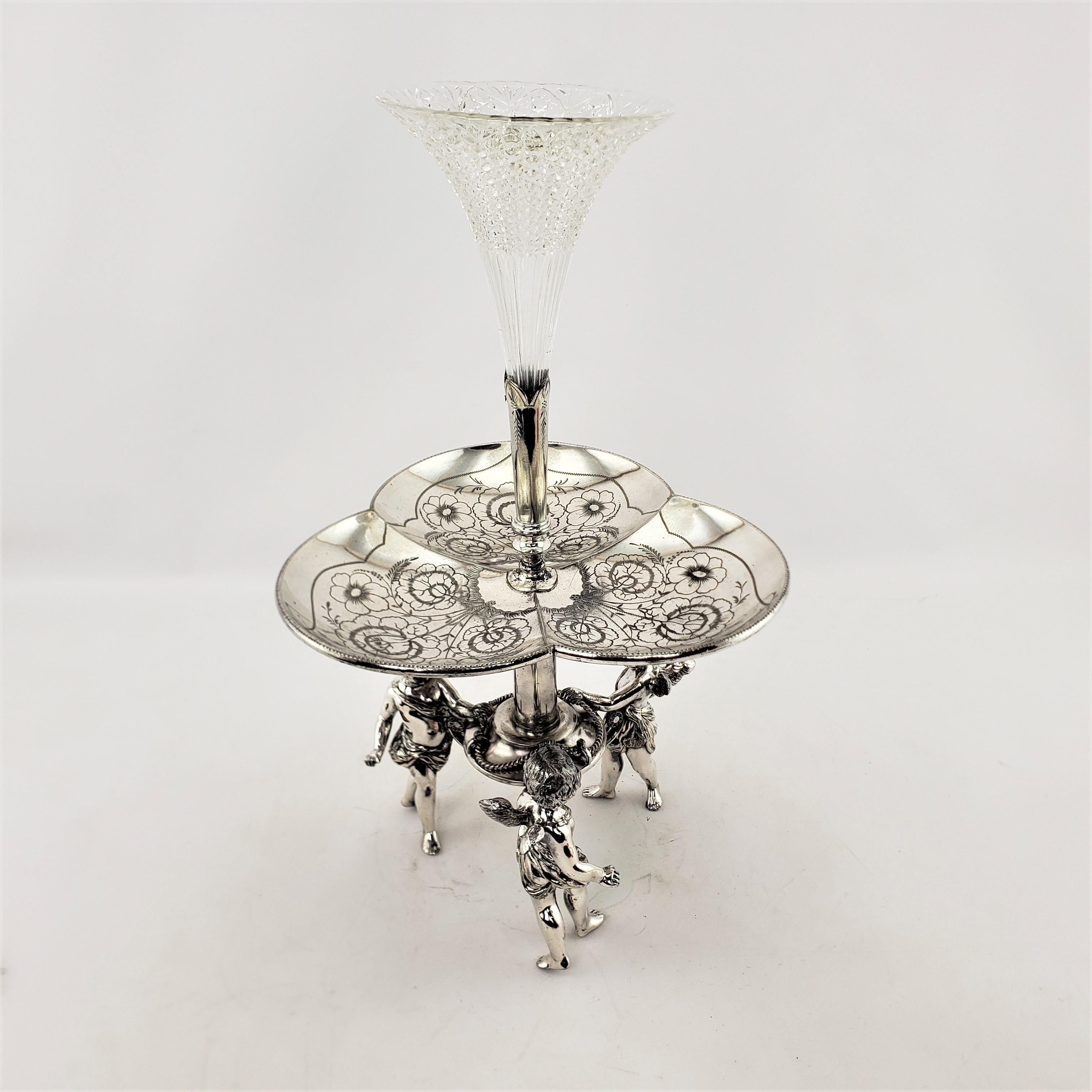 Antique Silver Plated Centerpiece or Epergne with Figural Children Playing In Good Condition For Sale In Hamilton, Ontario