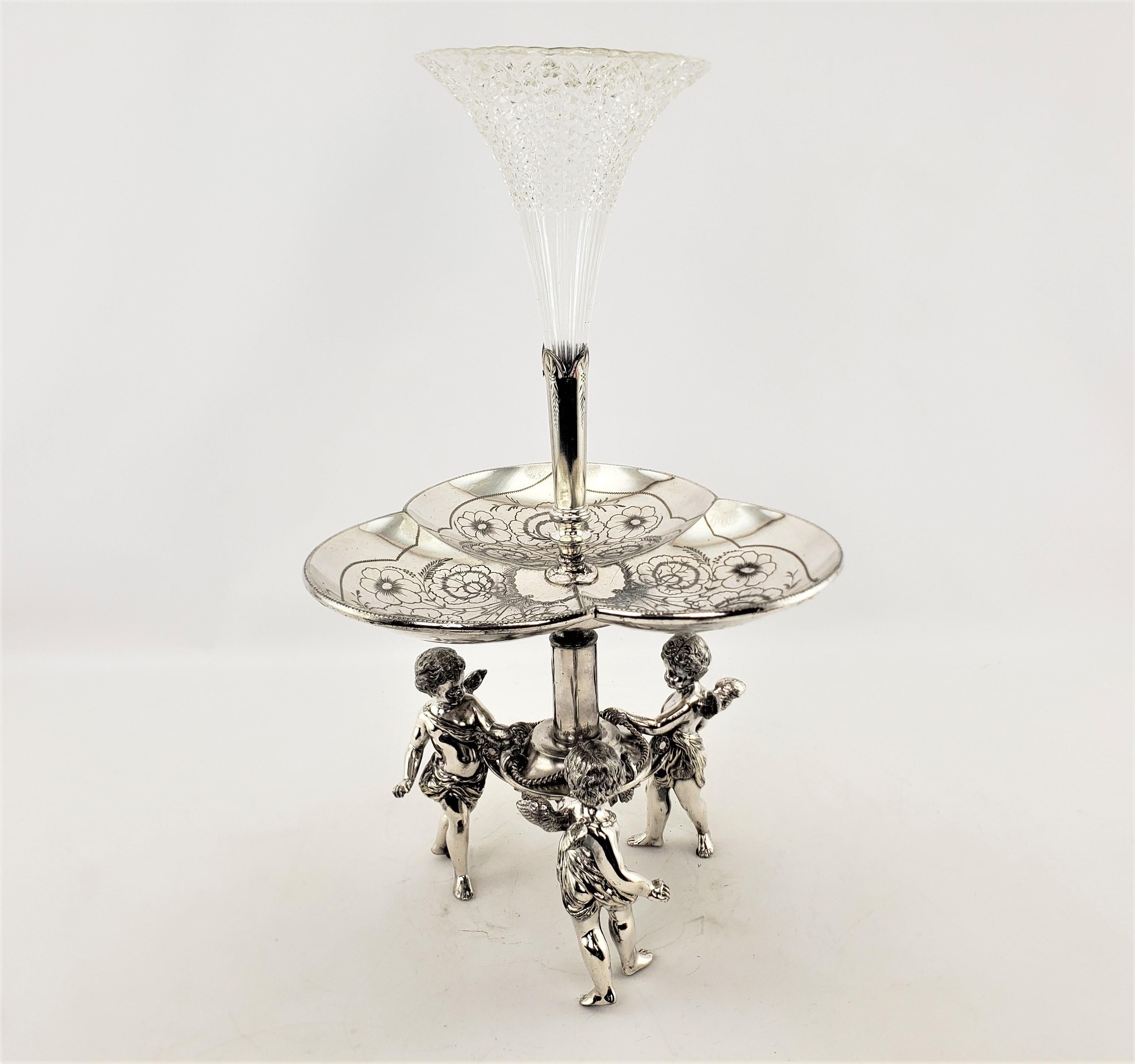 20th Century Antique Silver Plated Centerpiece or Epergne with Figural Children Playing For Sale