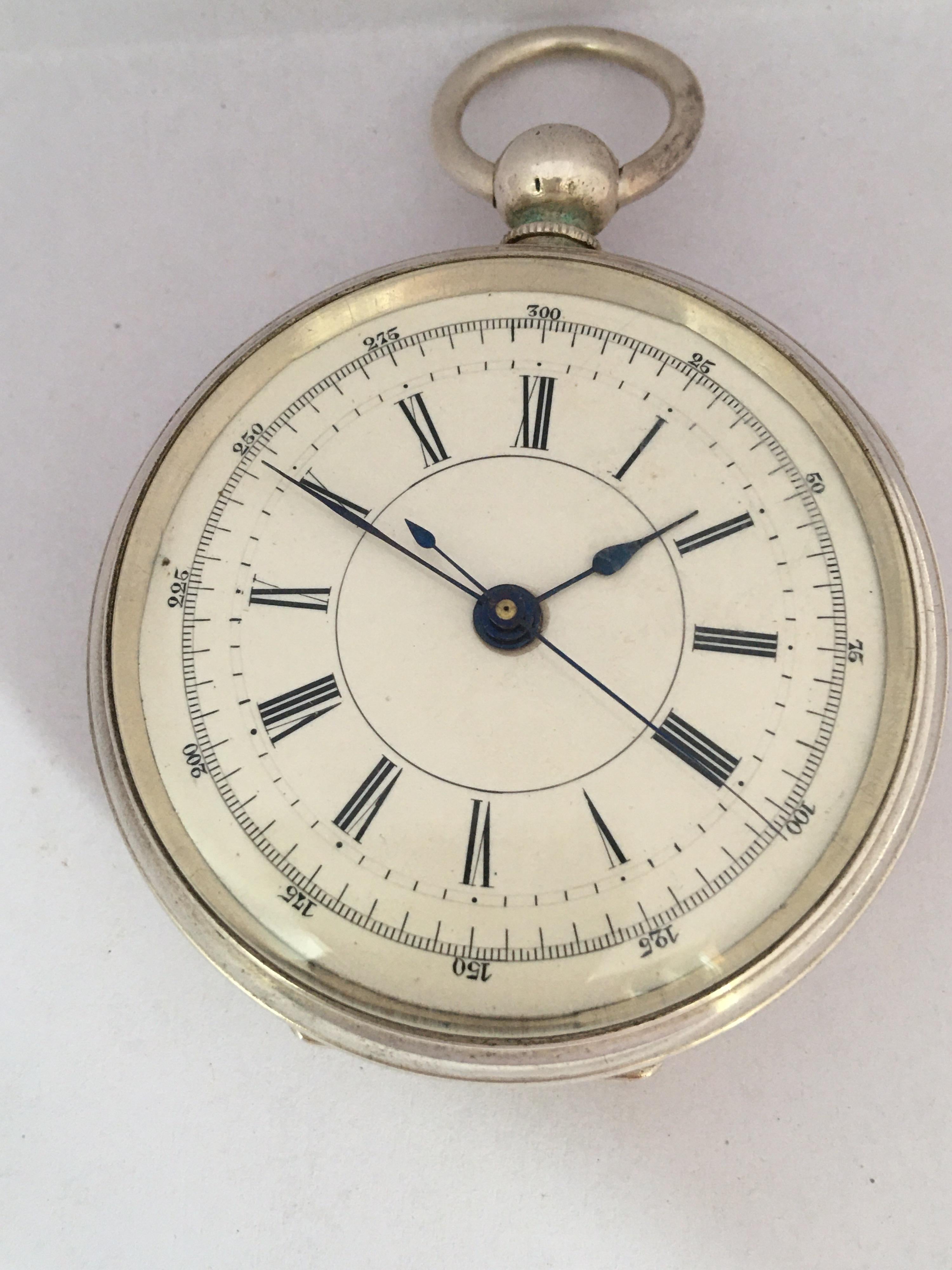 Antique Silver Plated Centre Seconds Chronograph Lever Pocket Watch For Sale 4