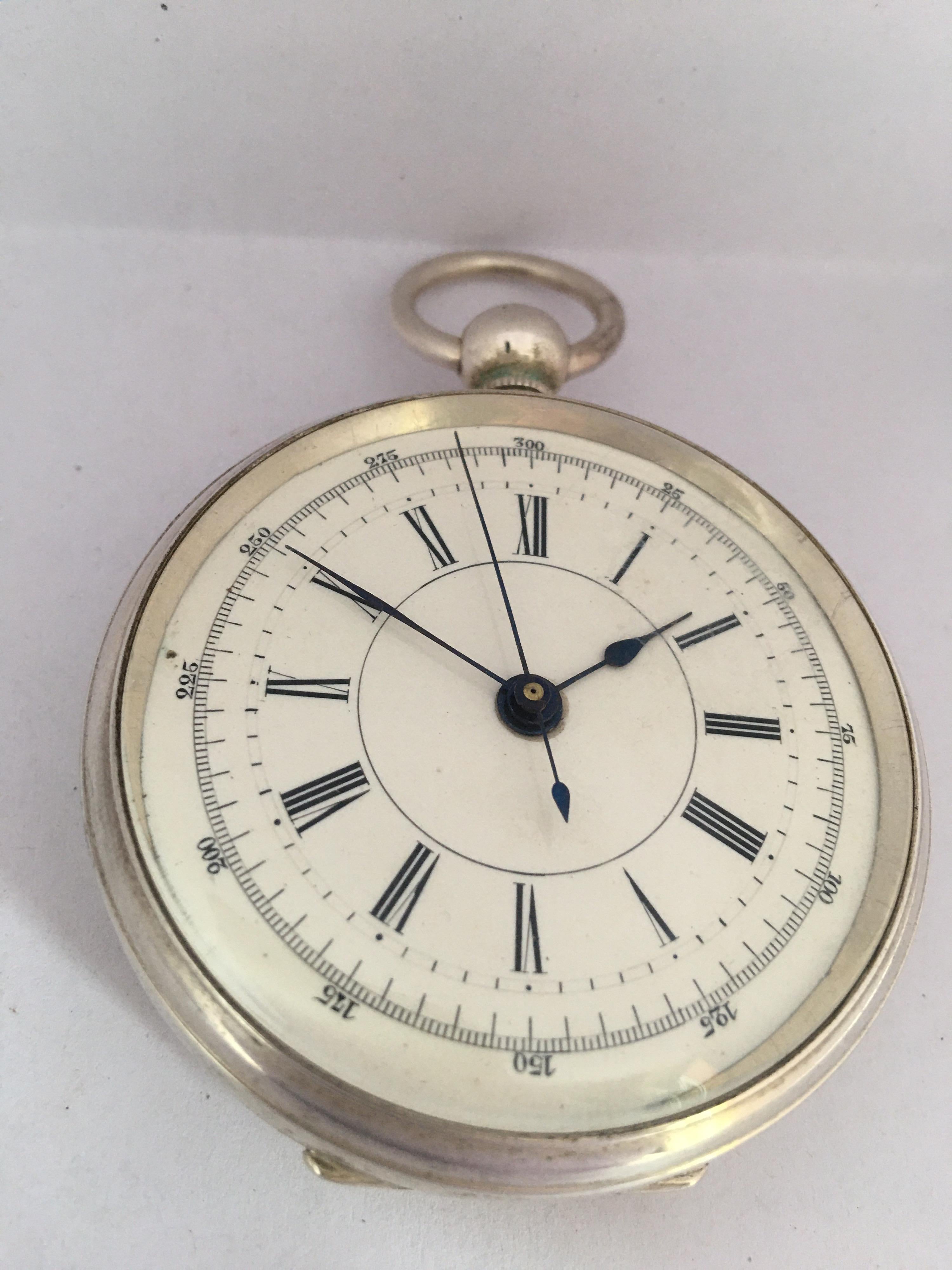 Antique Silver Plated Centre Seconds Chronograph Lever Pocket Watch For Sale 6