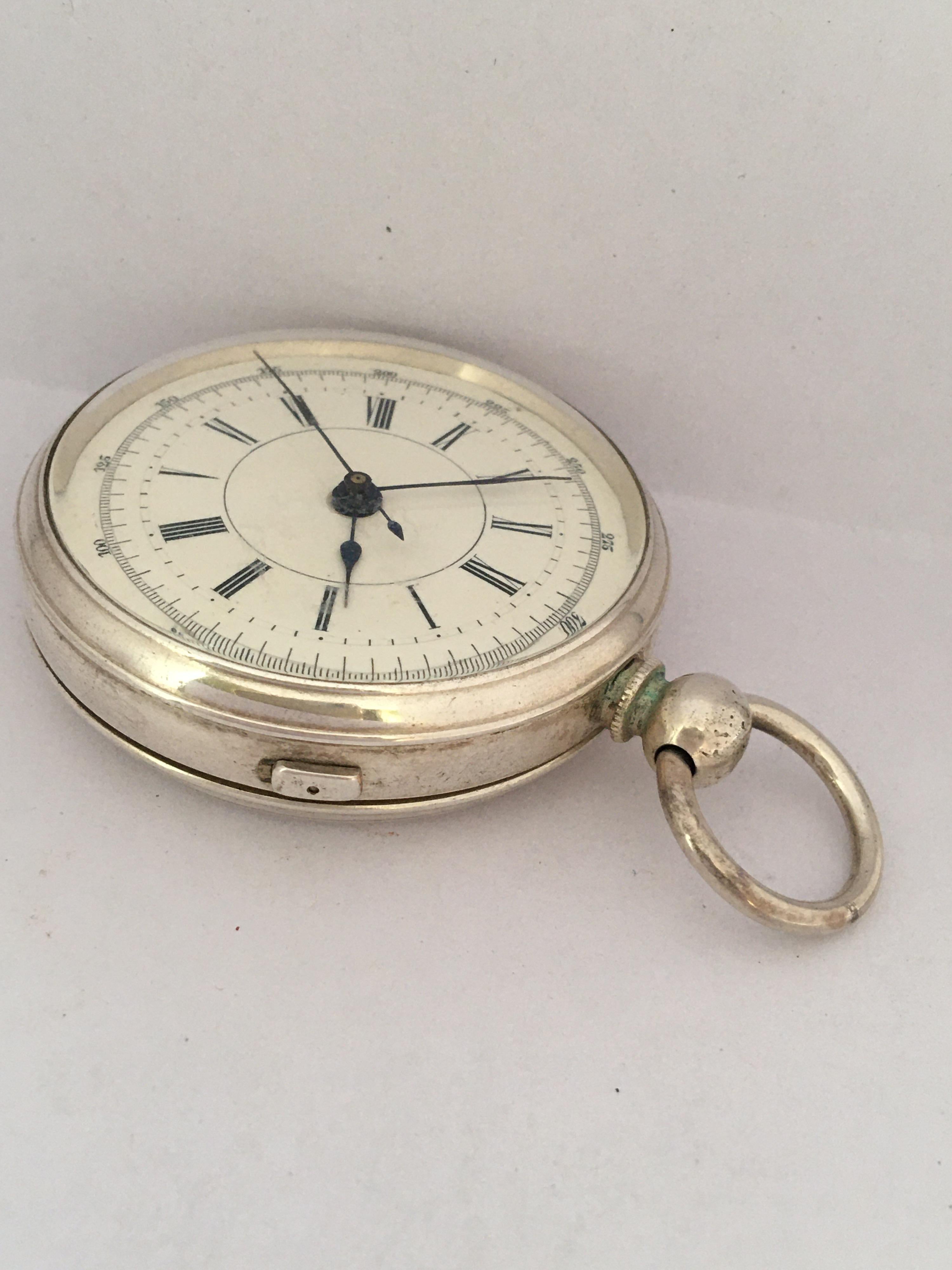 Antique Silver Plated Centre Seconds Chronograph Lever Pocket Watch For Sale 7