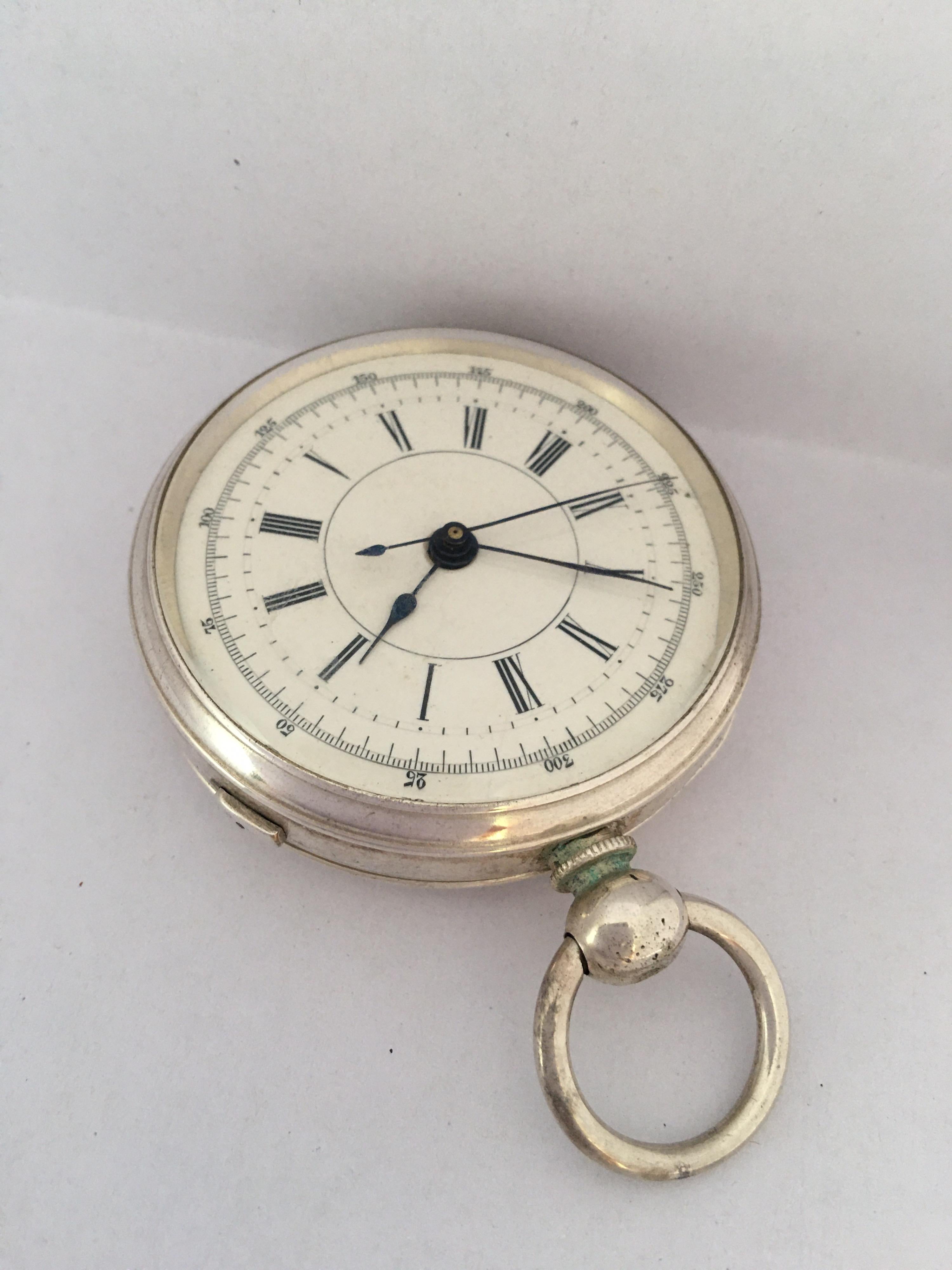 Antique Silver Plated Centre Seconds Chronograph Lever Pocket Watch For Sale 7