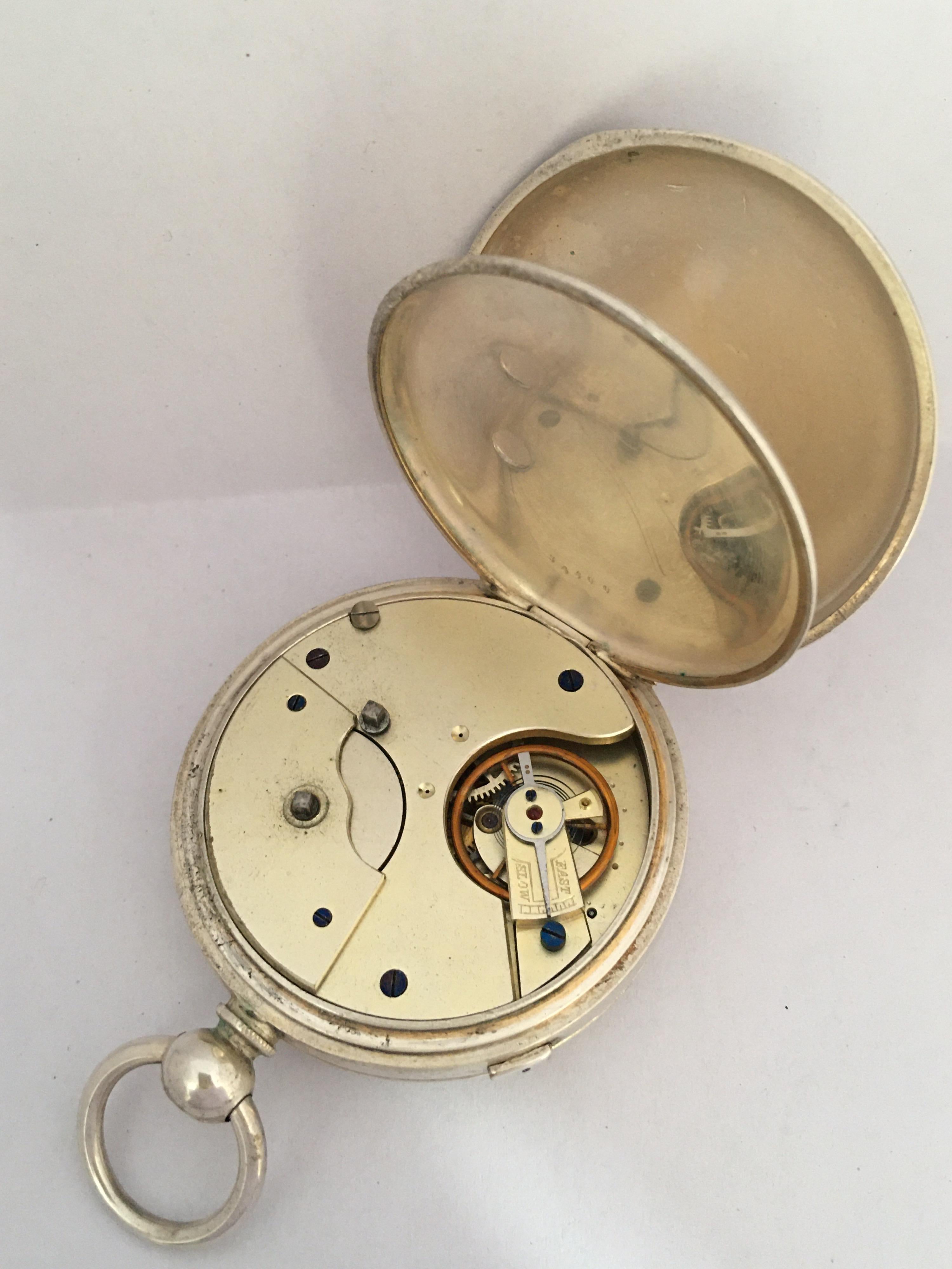 Antique Silver Plated Centre Seconds Chronograph Lever Pocket Watch For Sale 9