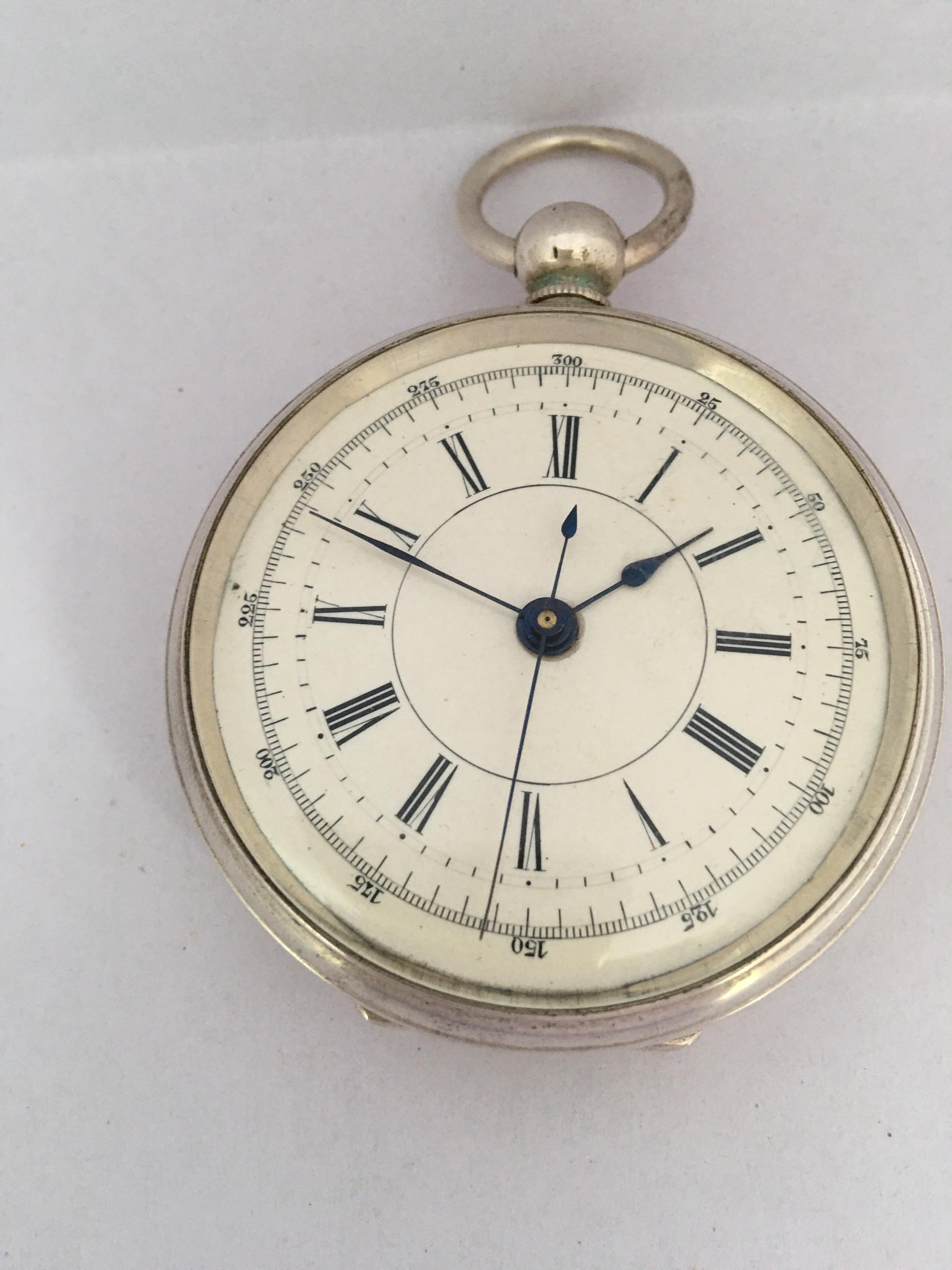 Antique Silver Plated Centre Seconds Chronograph Lever Pocket Watch For Sale 11