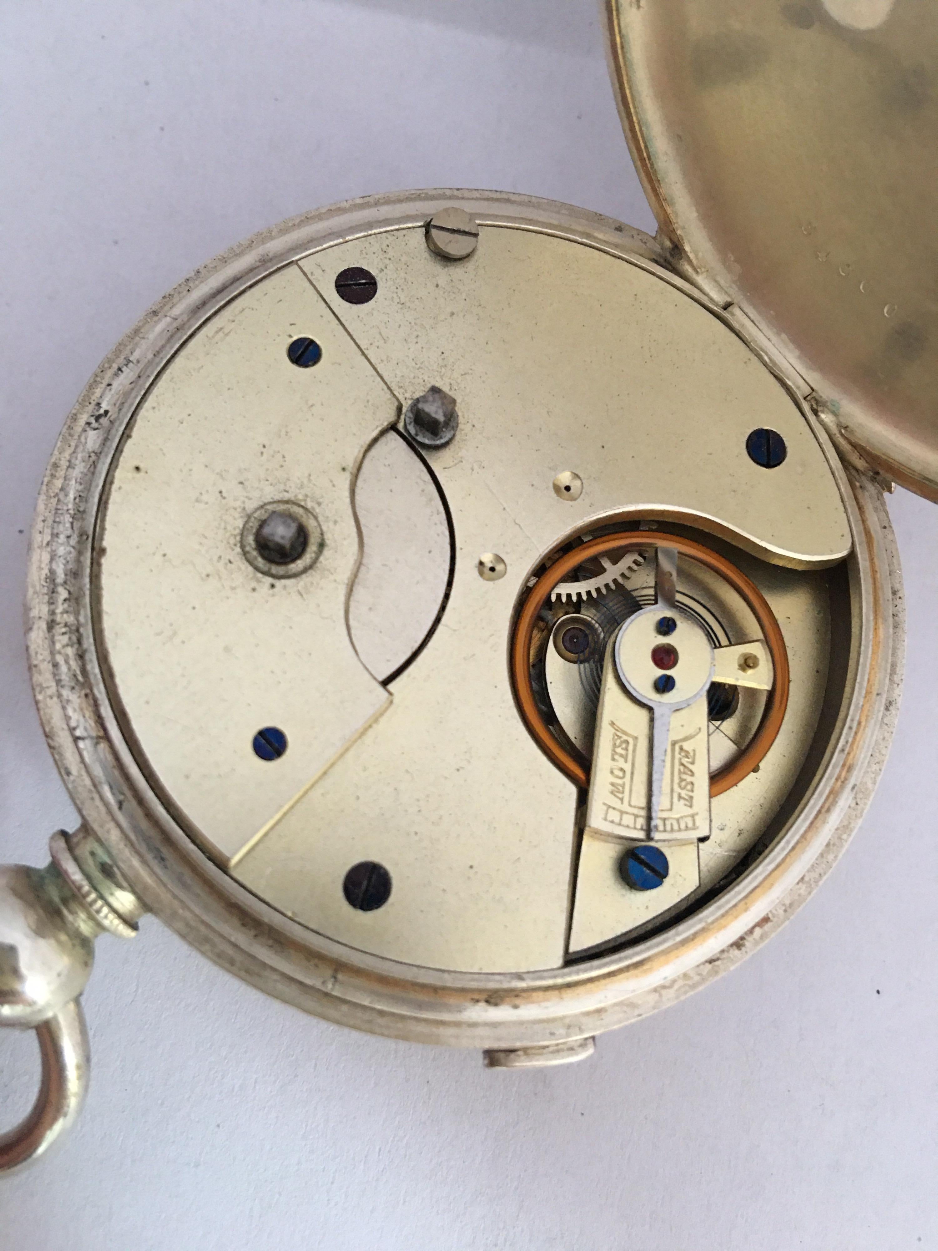 Antique Silver Plated Centre Seconds Chronograph Lever Pocket Watch For Sale 2